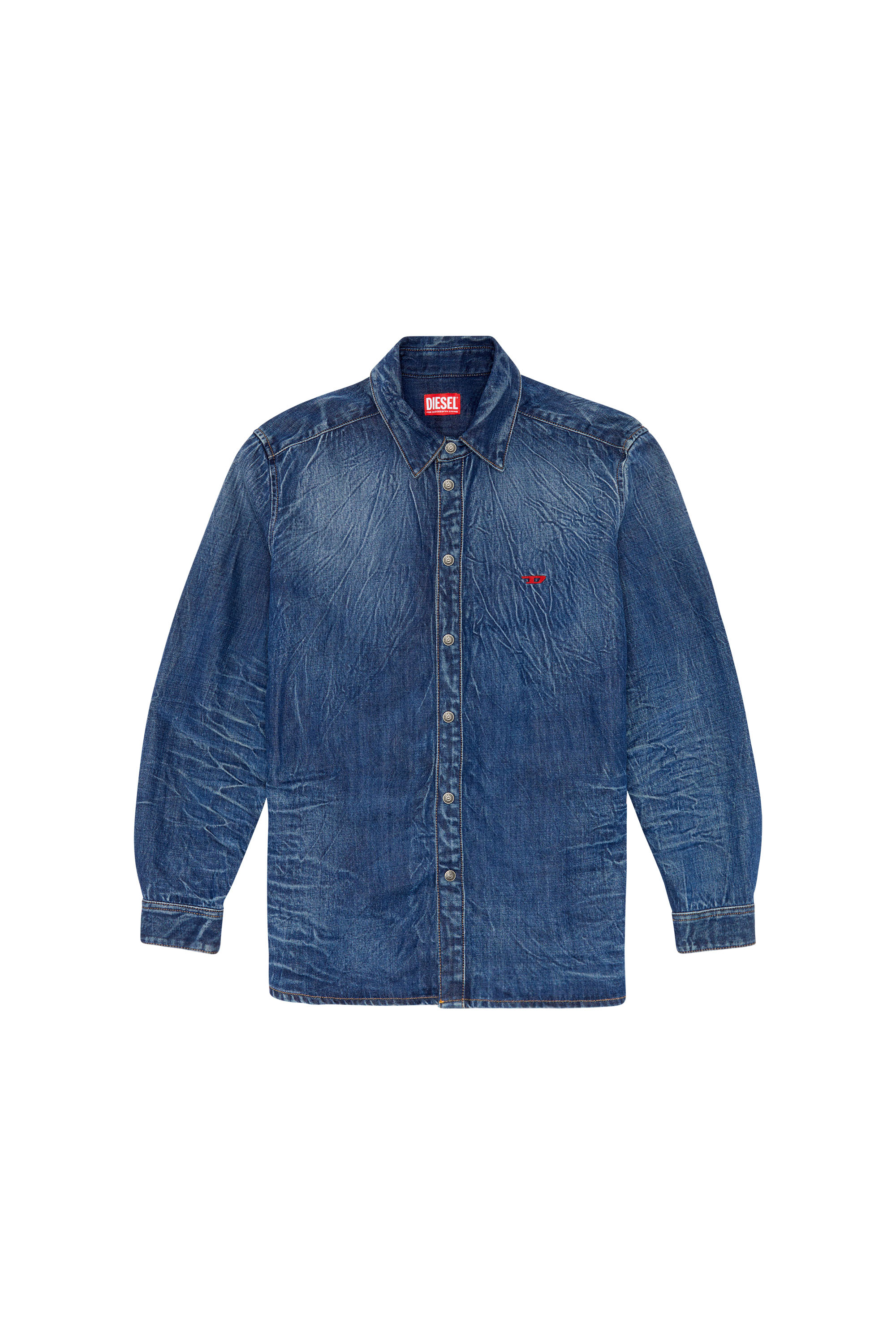 Diesel - D-SIMPLY-S2, Man Stretch denim shirt with 3D whiskers in Blue - Image 3