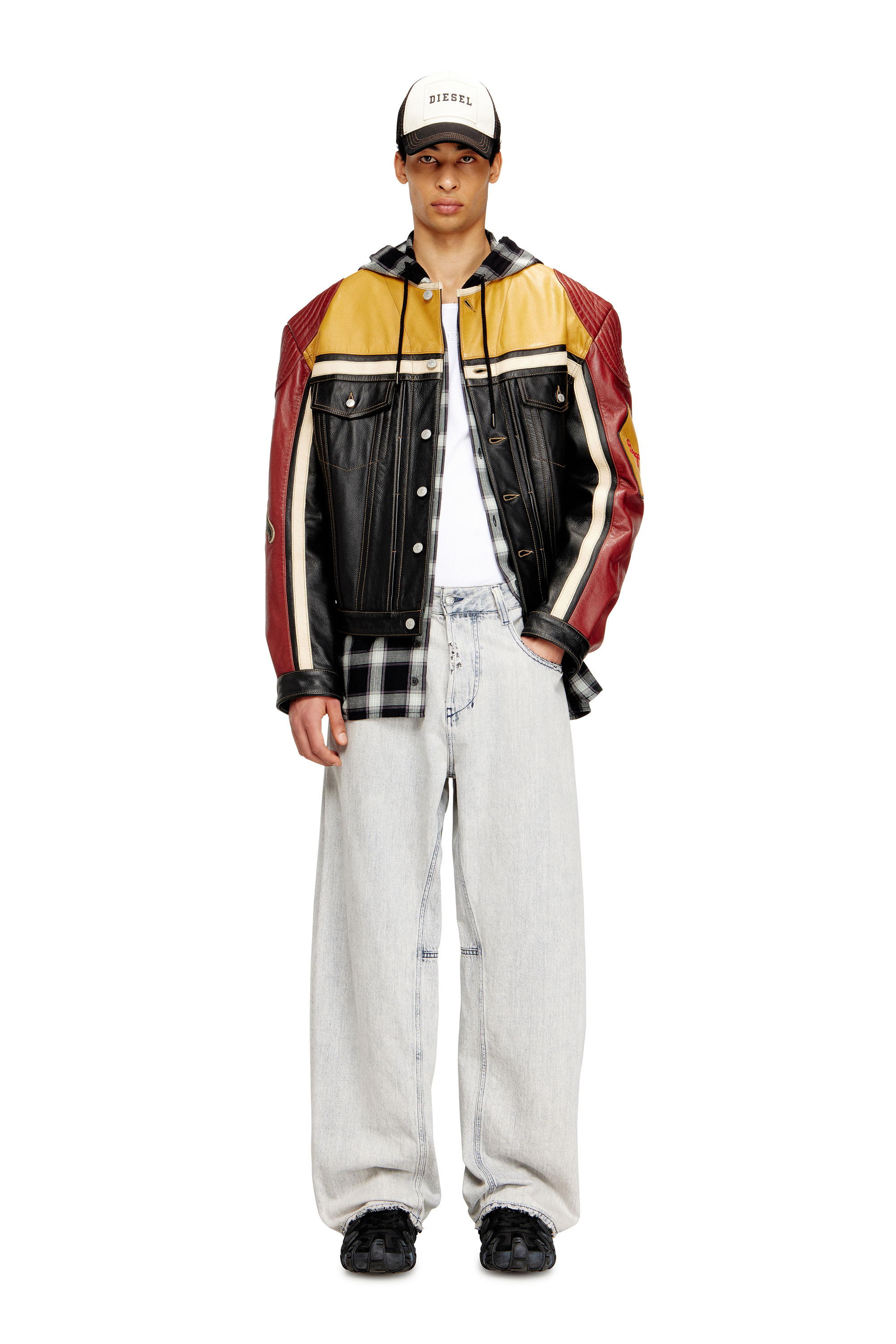 Diesel - L-COUG-20TH, Unisex's Leather jacket with patch details in Black/Red - 2