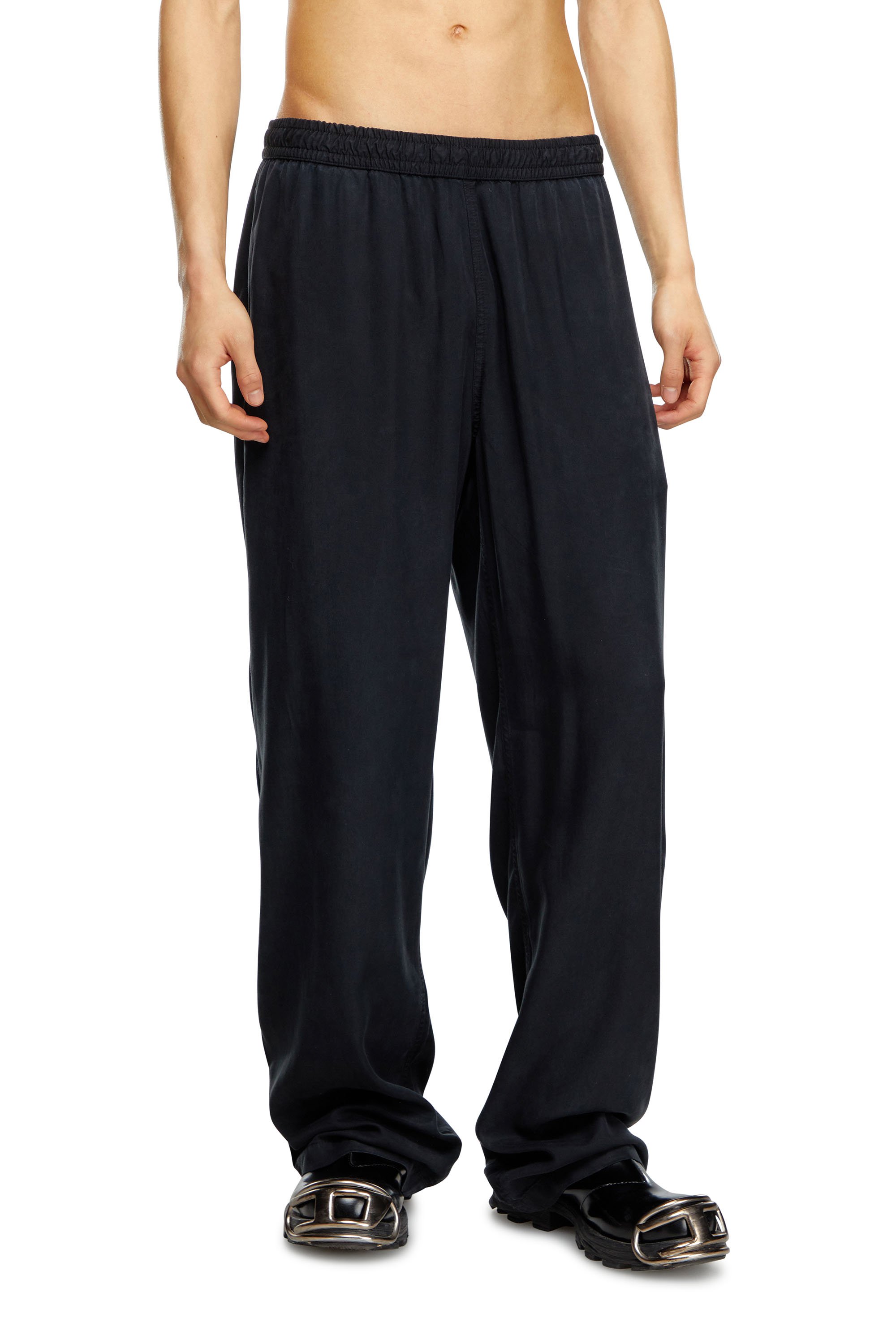 Diesel - P-DREYER-C, Man's Drawstring pants in faded twill in Black - 1