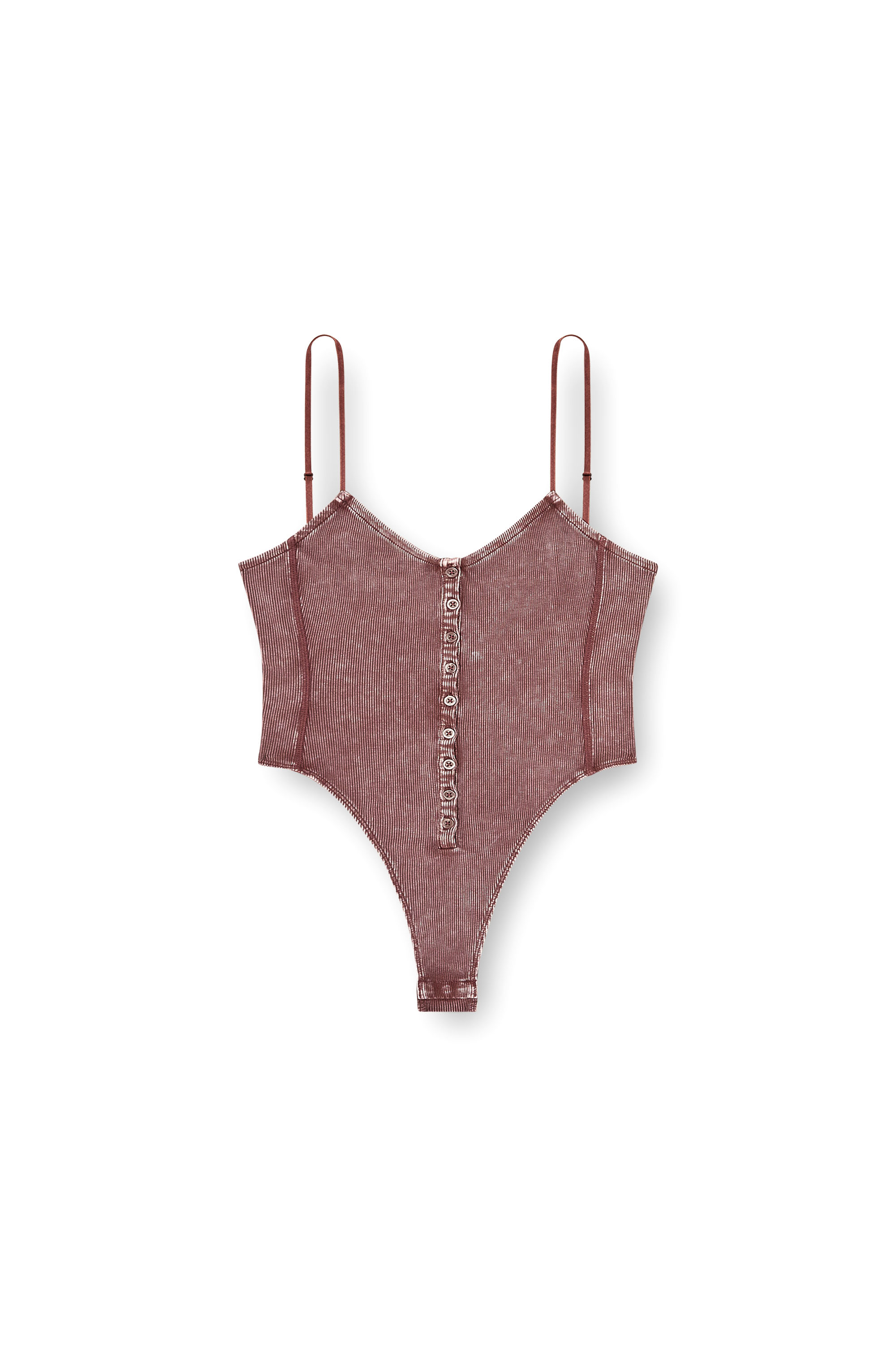 Diesel - T-LEY, Woman's Thong bodysuit in marbled ribbed jersey in Brown - 3