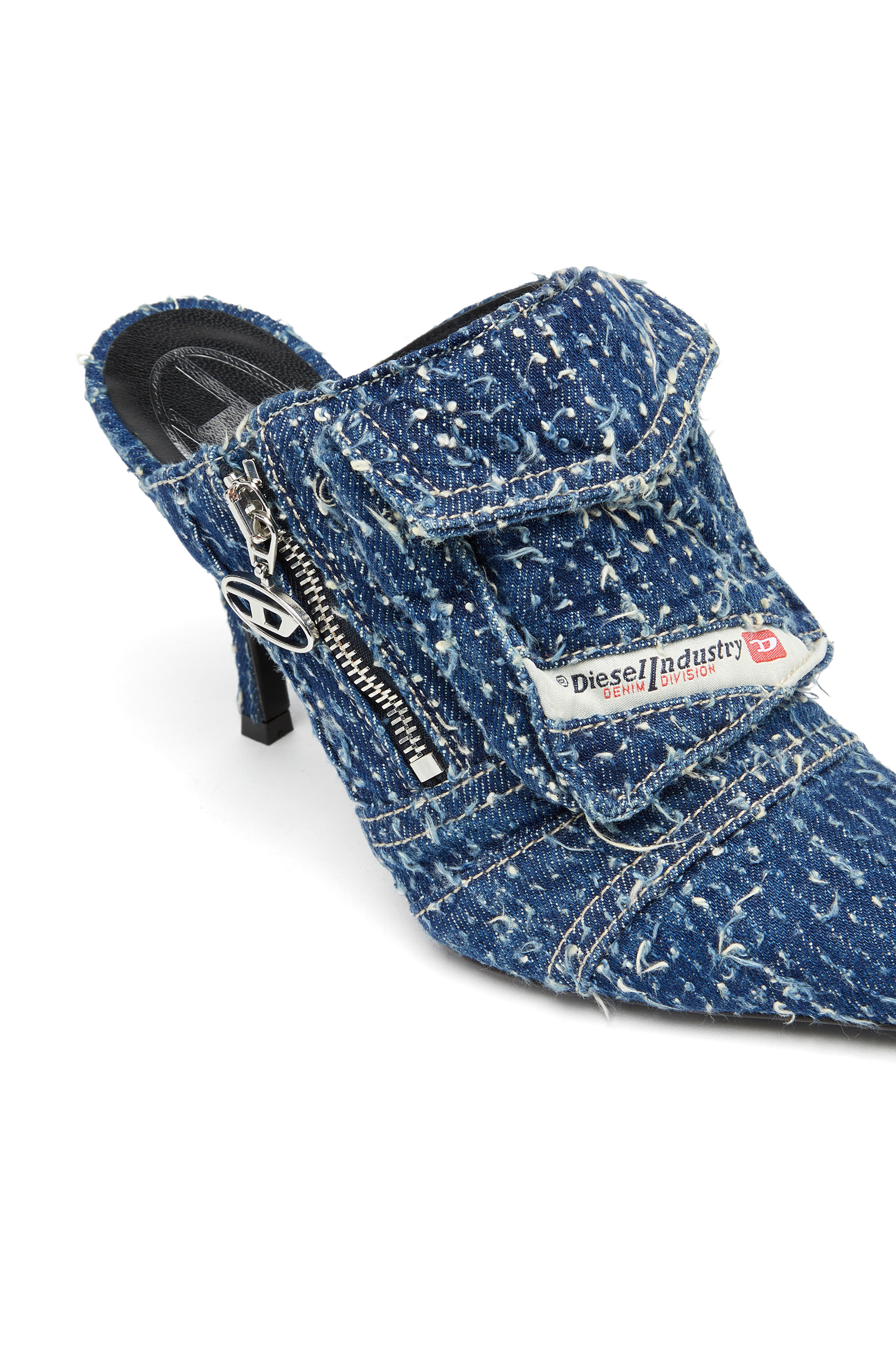 Diesel - D-VENUS POCKET ML, Woman's D-Venus-Heeled mules in bouclé denim in Blue - 5