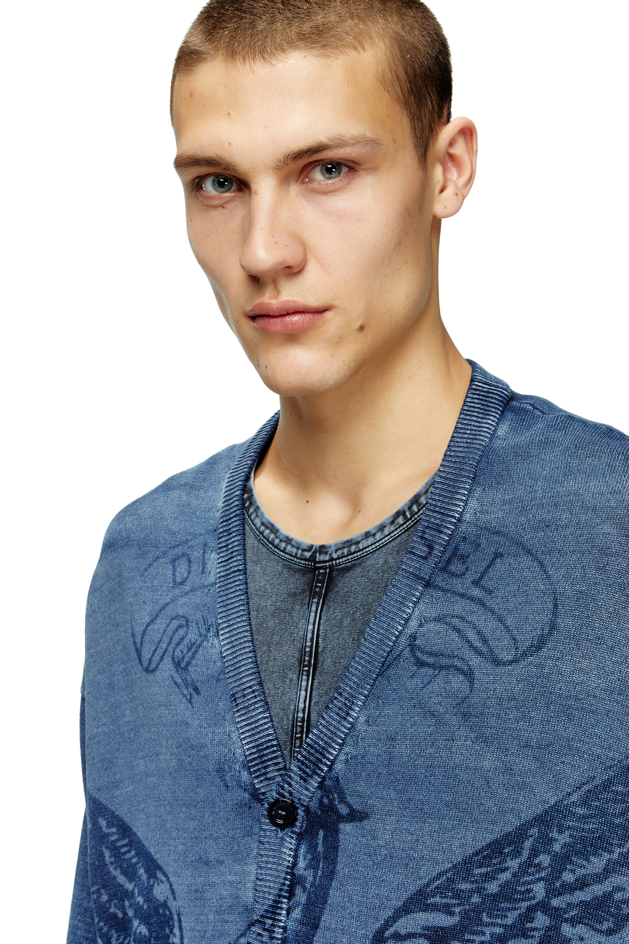 Diesel - K-FENICAR, Man's Indigo cardigan with Phoenix logo in Blue - 5