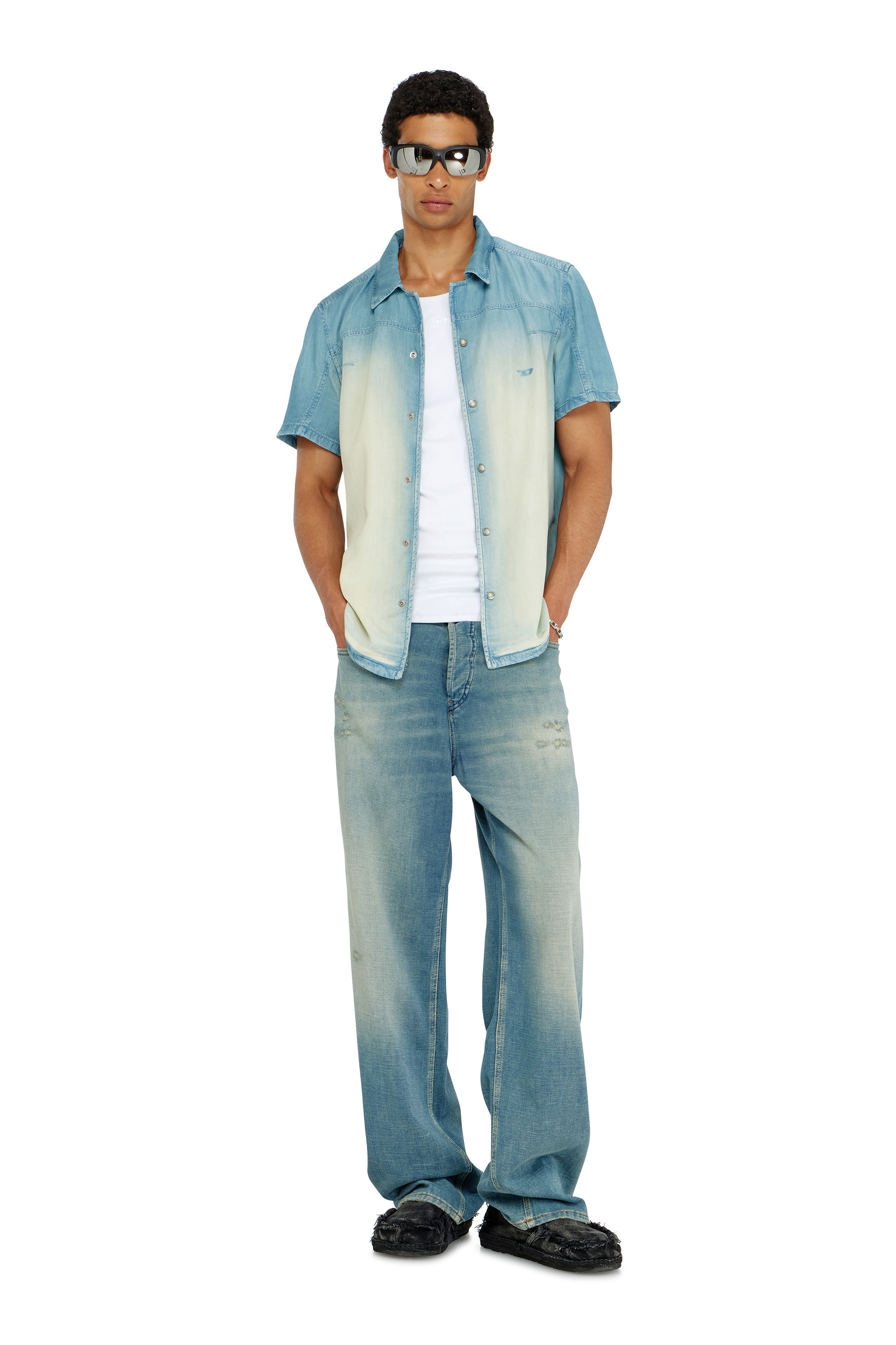 Diesel - D-CLARIVO-S, Man's Short-sleeve shirt in fluid overdyed denim in null - 2