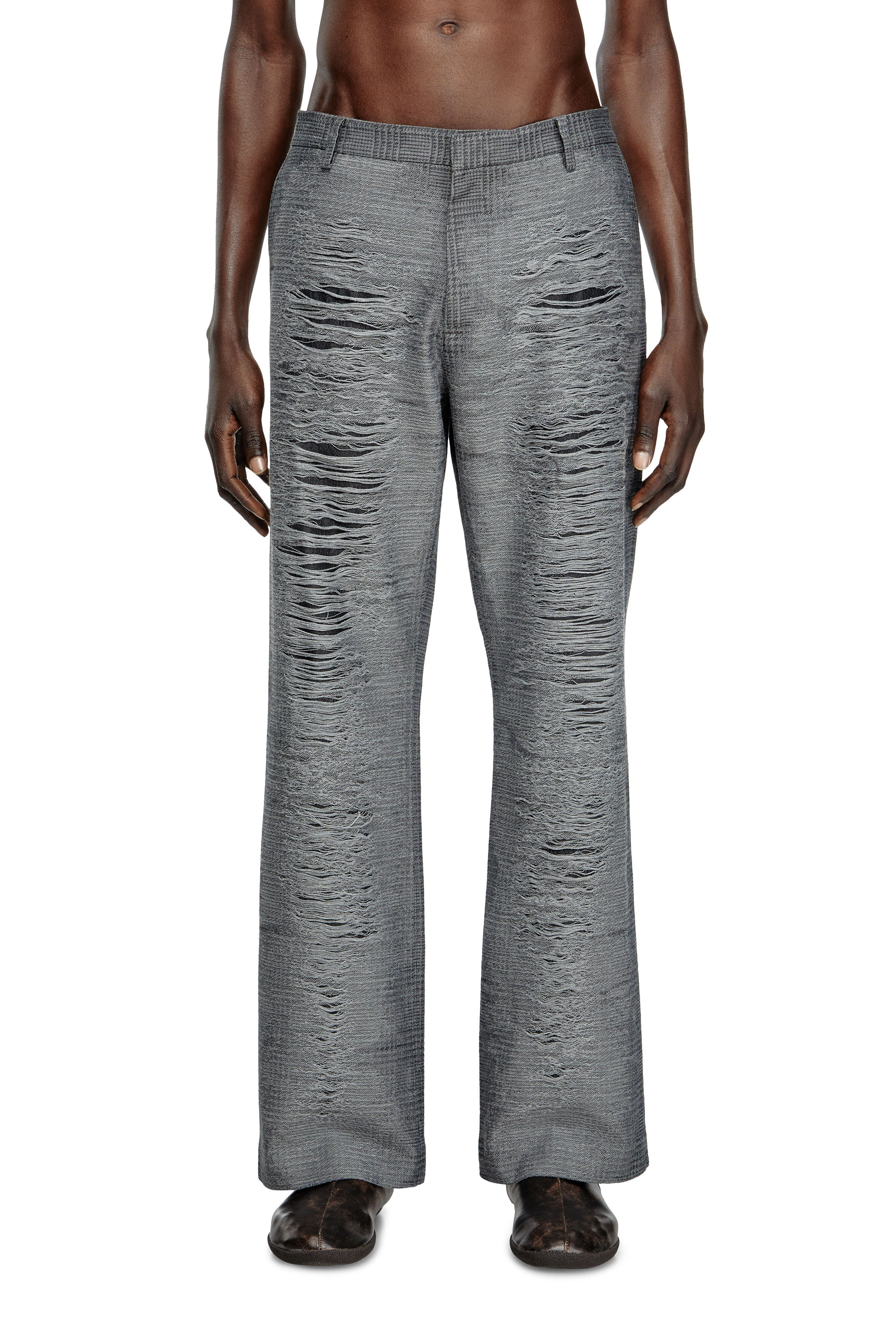 Diesel - P-BOIX, Man's Checked pants with slashed front in Grey - 1