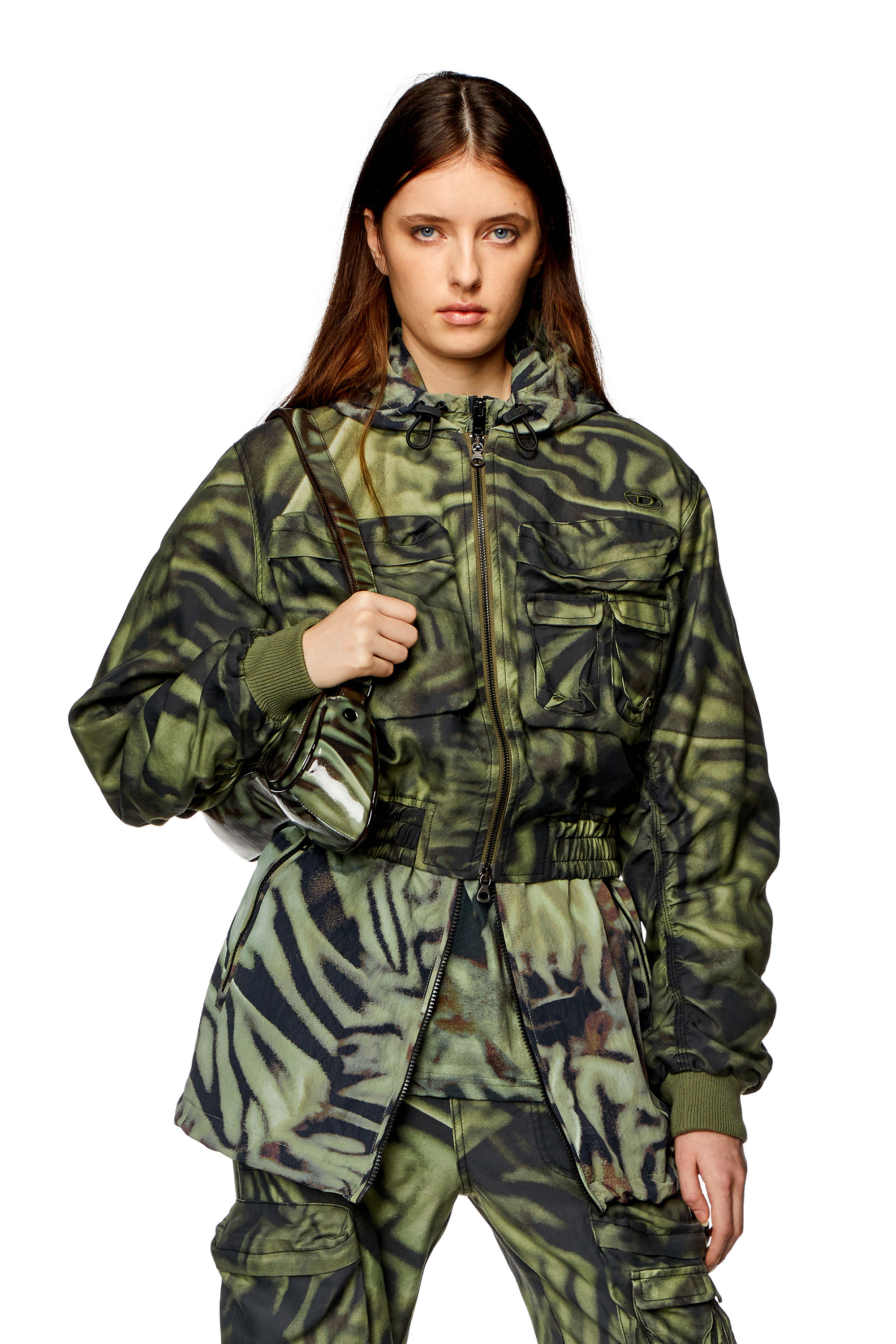 Diesel - G-KHLOW, Woman Cargo bomber in zebra-camo twill in Multicolor - Image 1