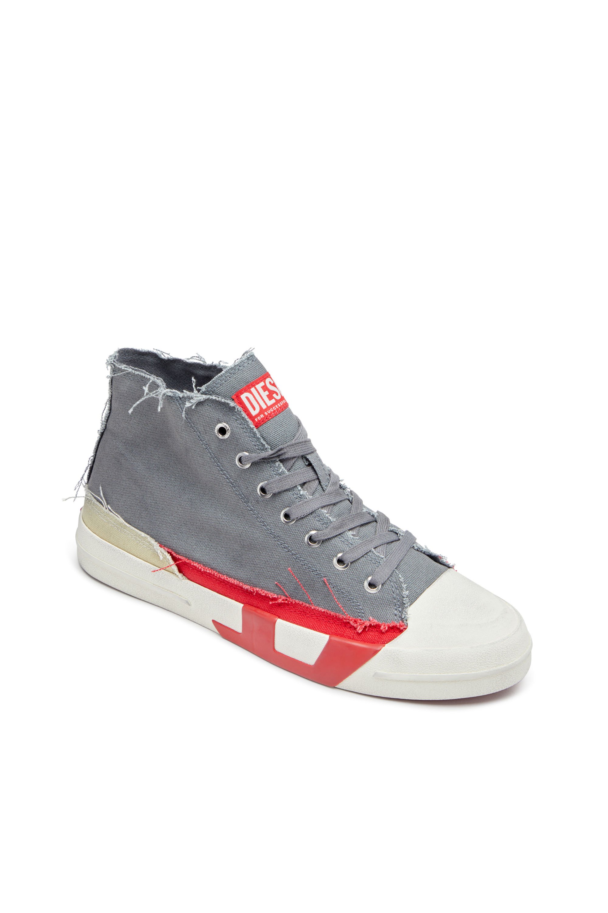 Diesel - S-D-VERSE MID, Man's S-D-Verse-Dirty-effect high-top canvas sneakers in Grey/Red - 6