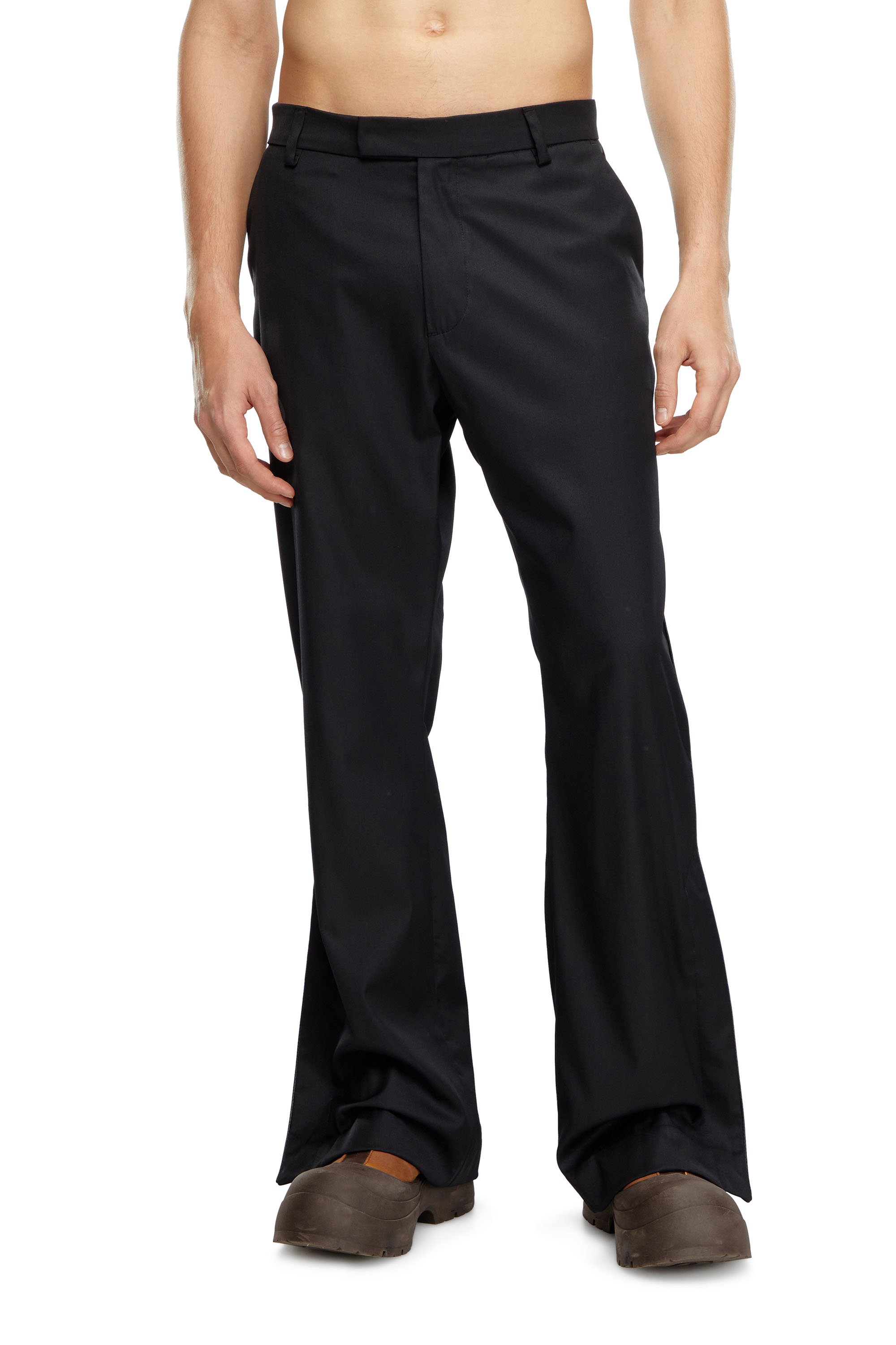 Diesel - P-AMMIR, Man's Wool-nylon pants with side slits in Black - 1