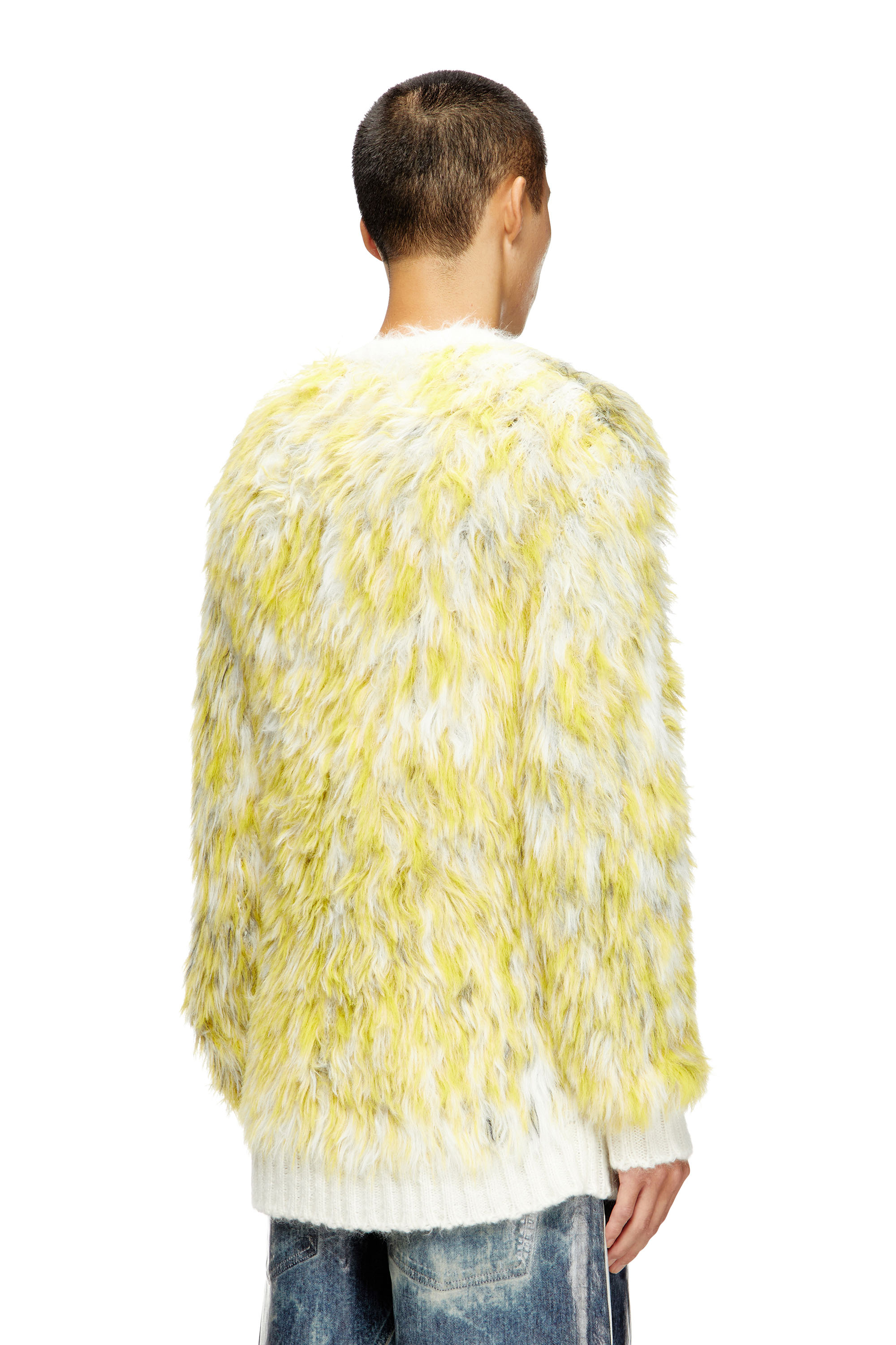 Diesel - K-ALLEN, Man's Jumper in fluffy jacquard knit in White/Yellow - 4