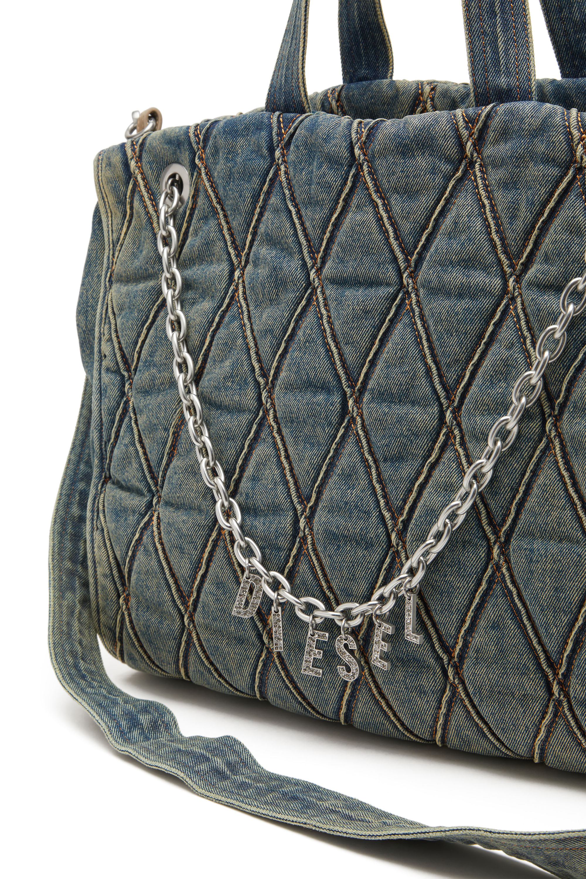 Diesel - CHARM-D SHOPPER, Woman's Charm-D-Tote bag in Argyle quilted denim in Blue - 5