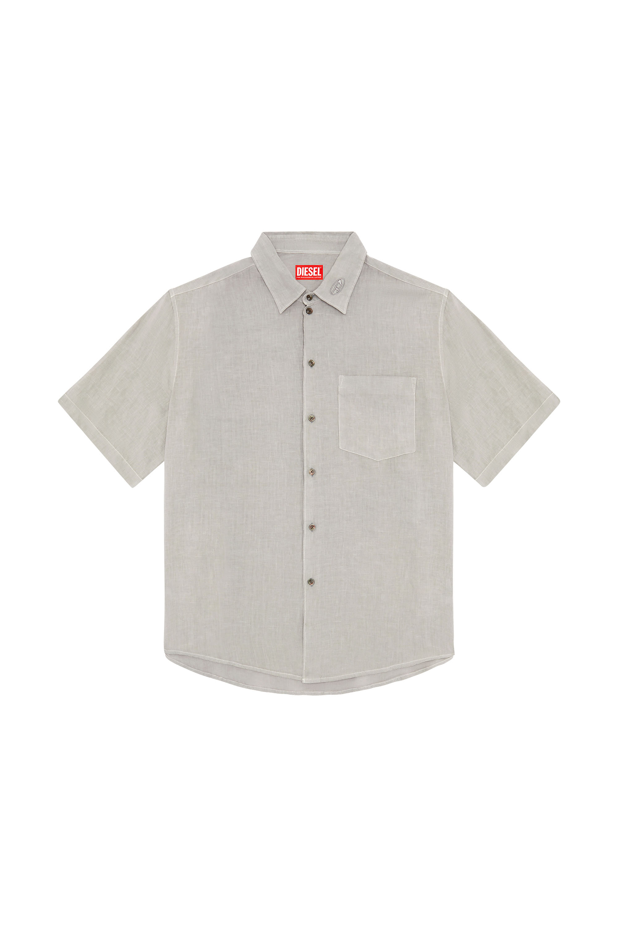 Diesel - S-EMIL-SHORT, Man Short-sleeve linen shirt in Grey - Image 3