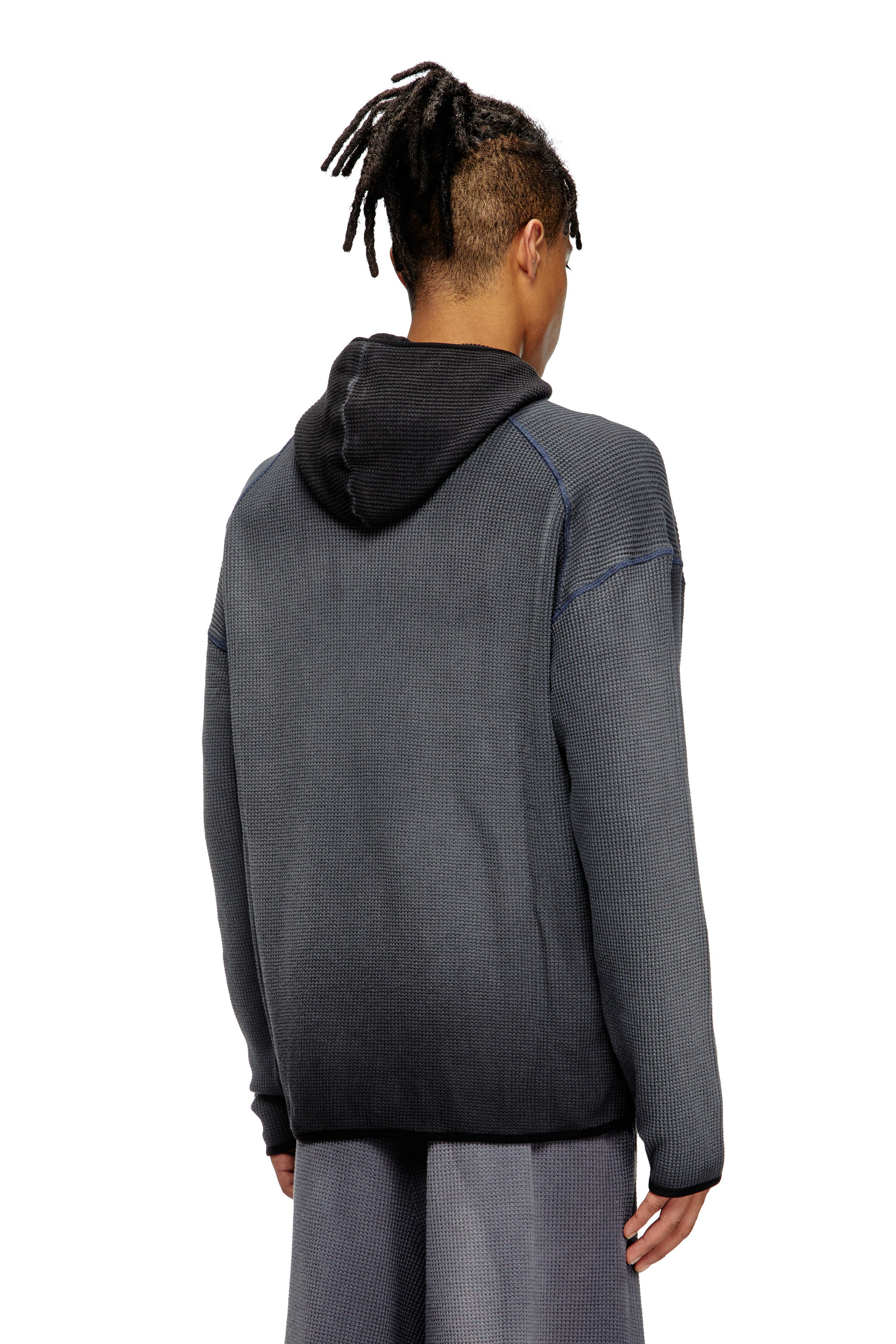 Diesel - S-WAF-HOOD-NEW, Man's Faded waffle hoodie with graphic print in Black - 3