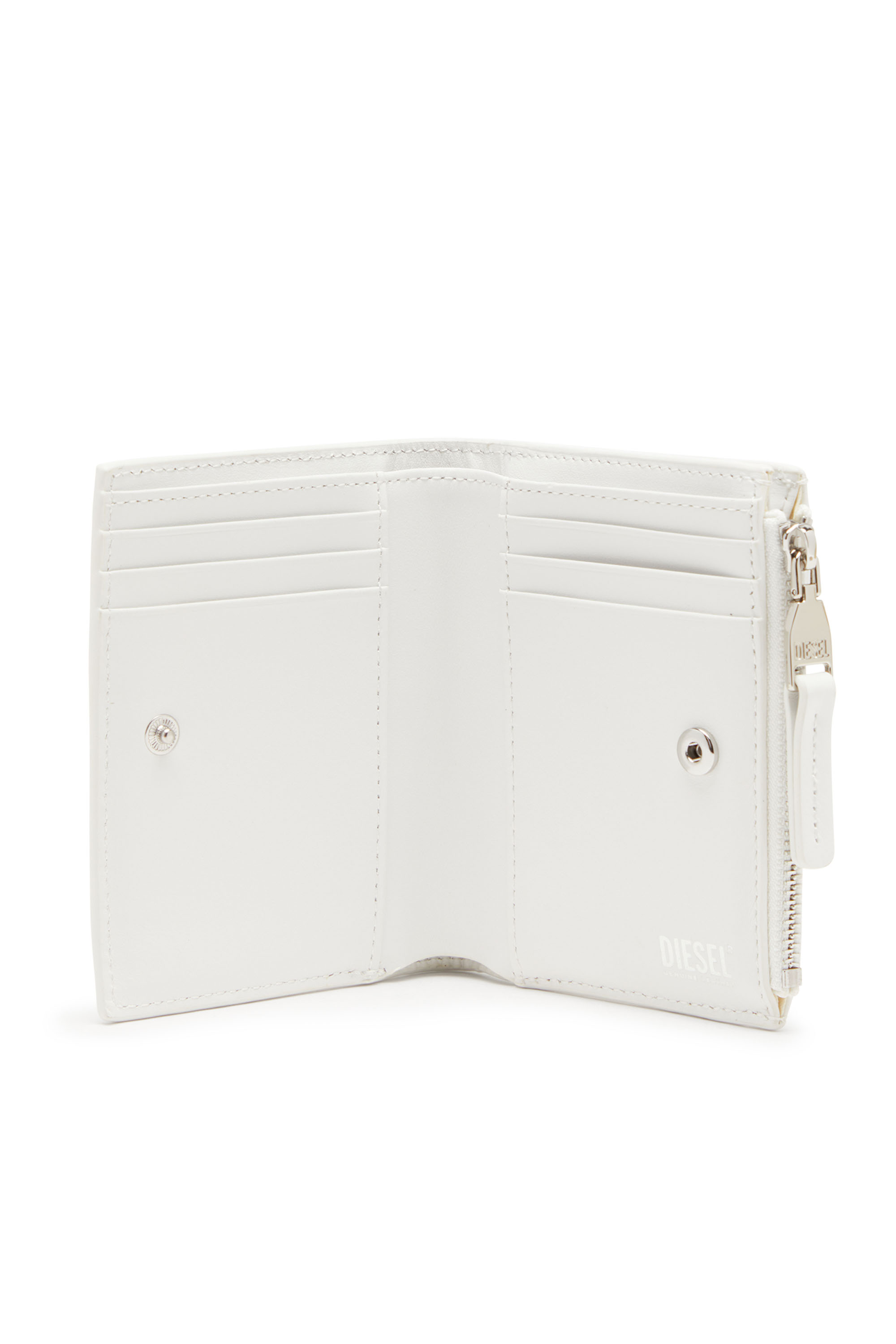 Diesel - 1DR BI-FOLD ZIP II, Woman Small leather wallet with logo plaque in White - Image 3