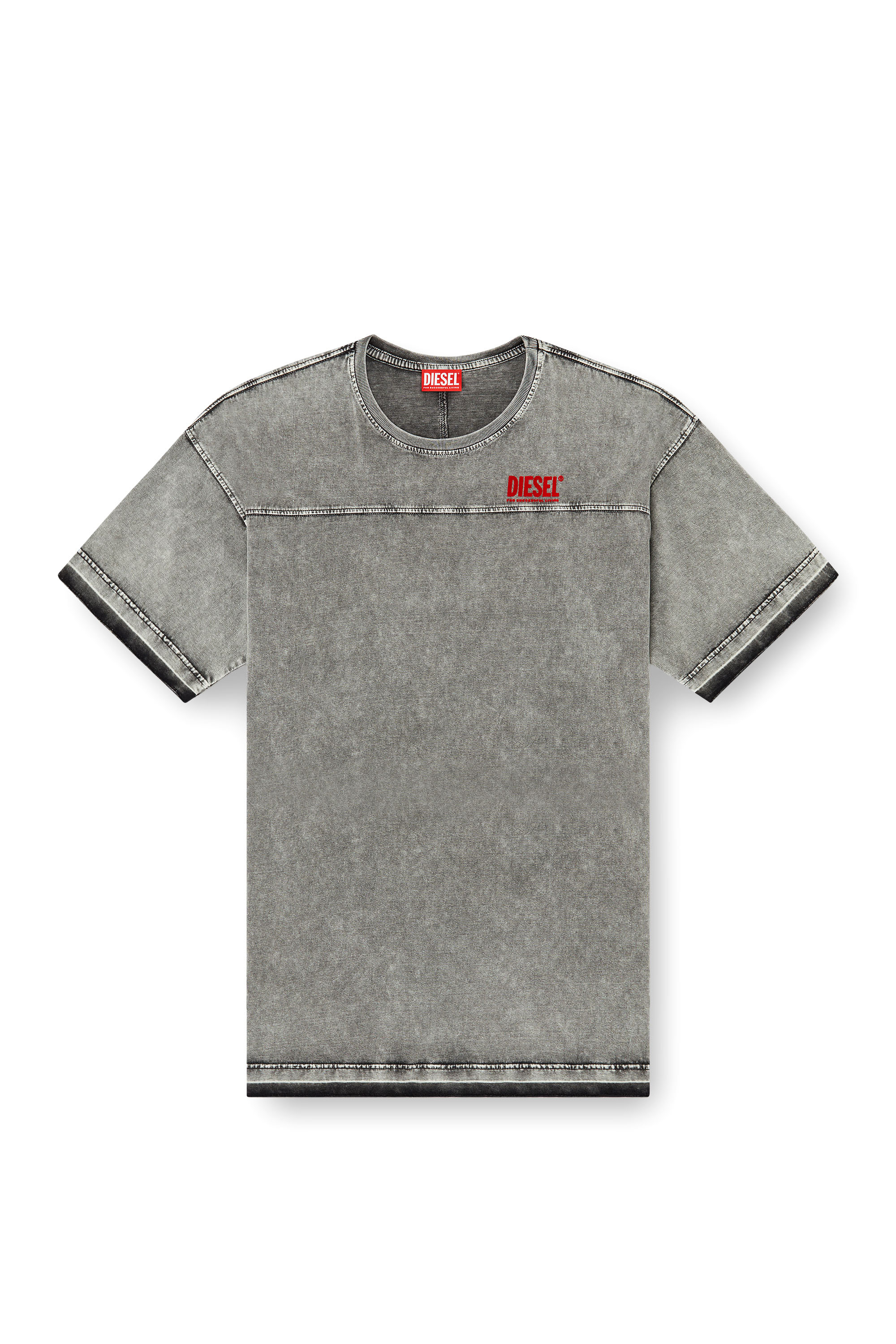 Diesel - T-HOXT, Man's Denim-look T-shirt with released hems in Light Grey - 3