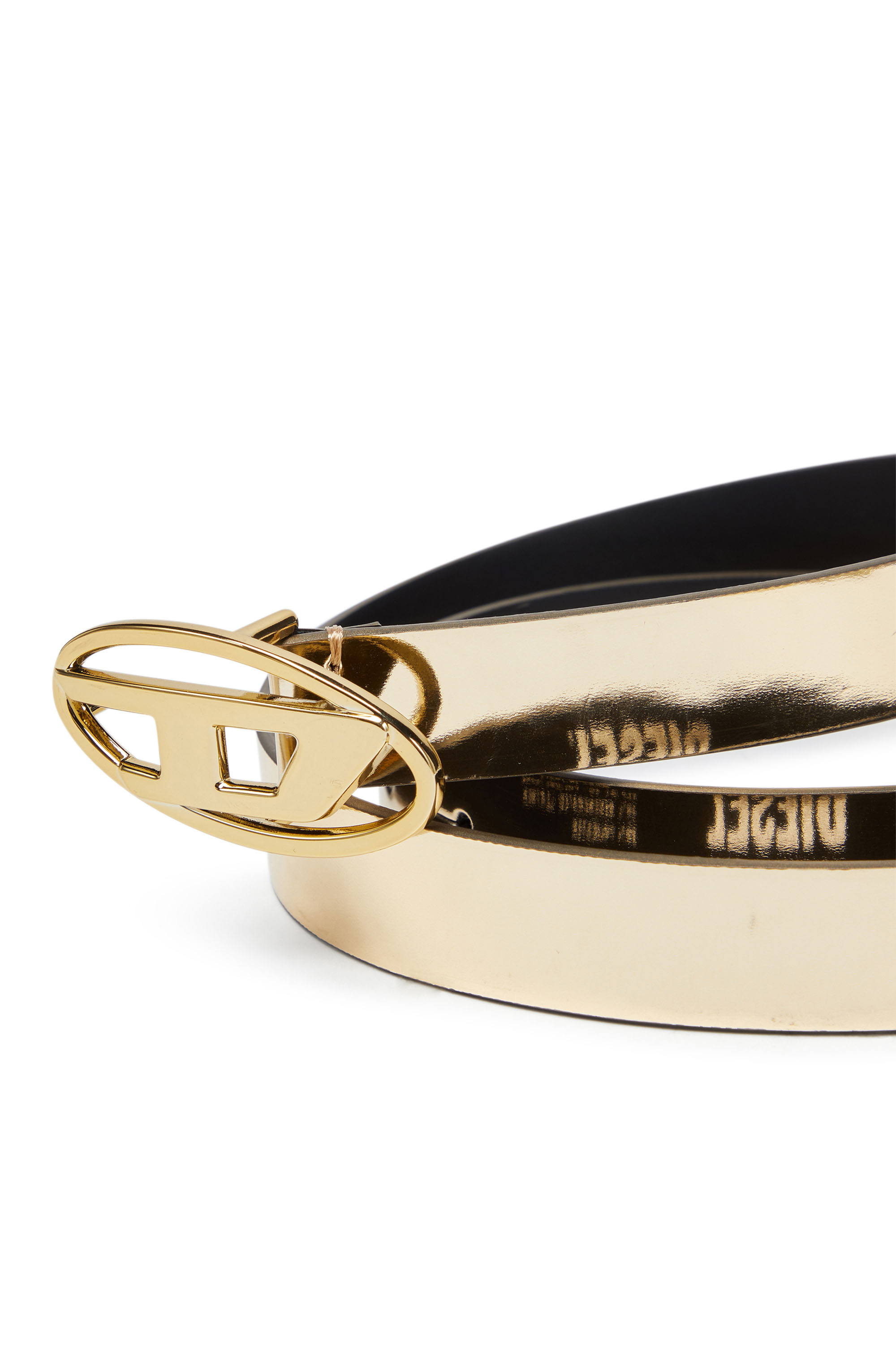 Diesel - B-1DR 20, Woman's 2cm slim metallic belt in Gold/Black - 3