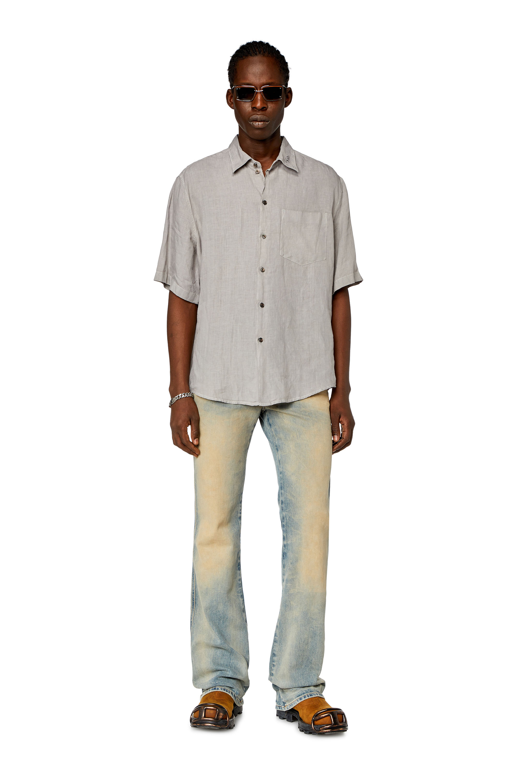 Diesel - S-EMIL-SHORT, Man Short-sleeve linen shirt in Grey - Image 2