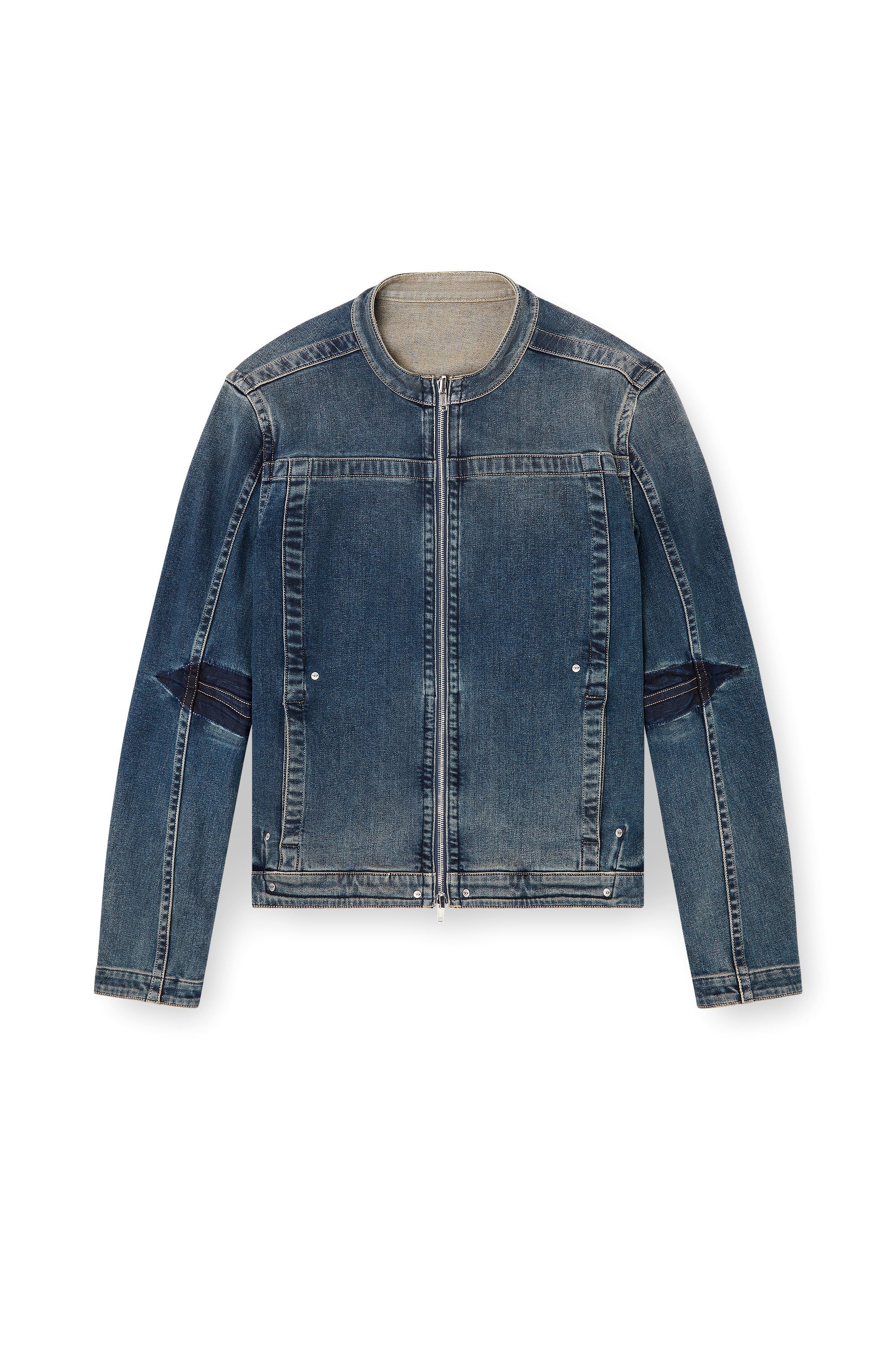 Diesel - D-GLORY-RE, Man's Moto jacket in Rehab denim in Dark Blue - 4