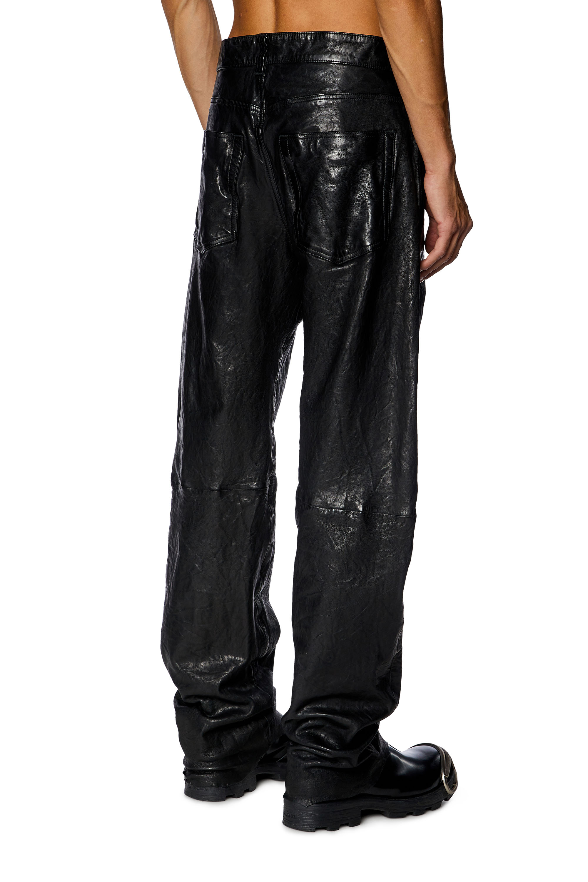 Diesel - P-MACS-LTH, Man Textured waxed-leather pants in Black - Image 4