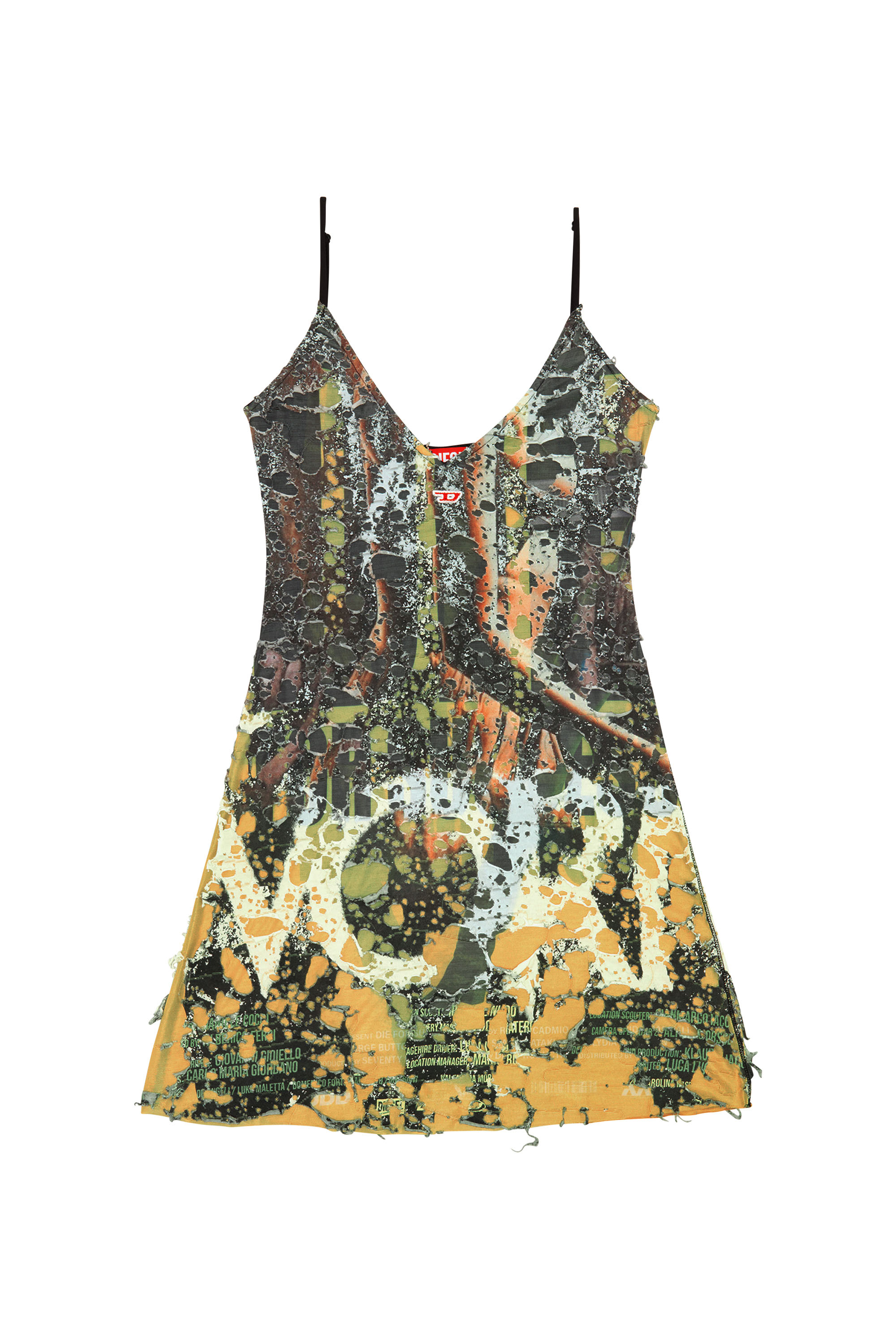 Diesel - D-JENA-DEV, Woman Short destroyed dress with poster print in Multicolor - Image 2