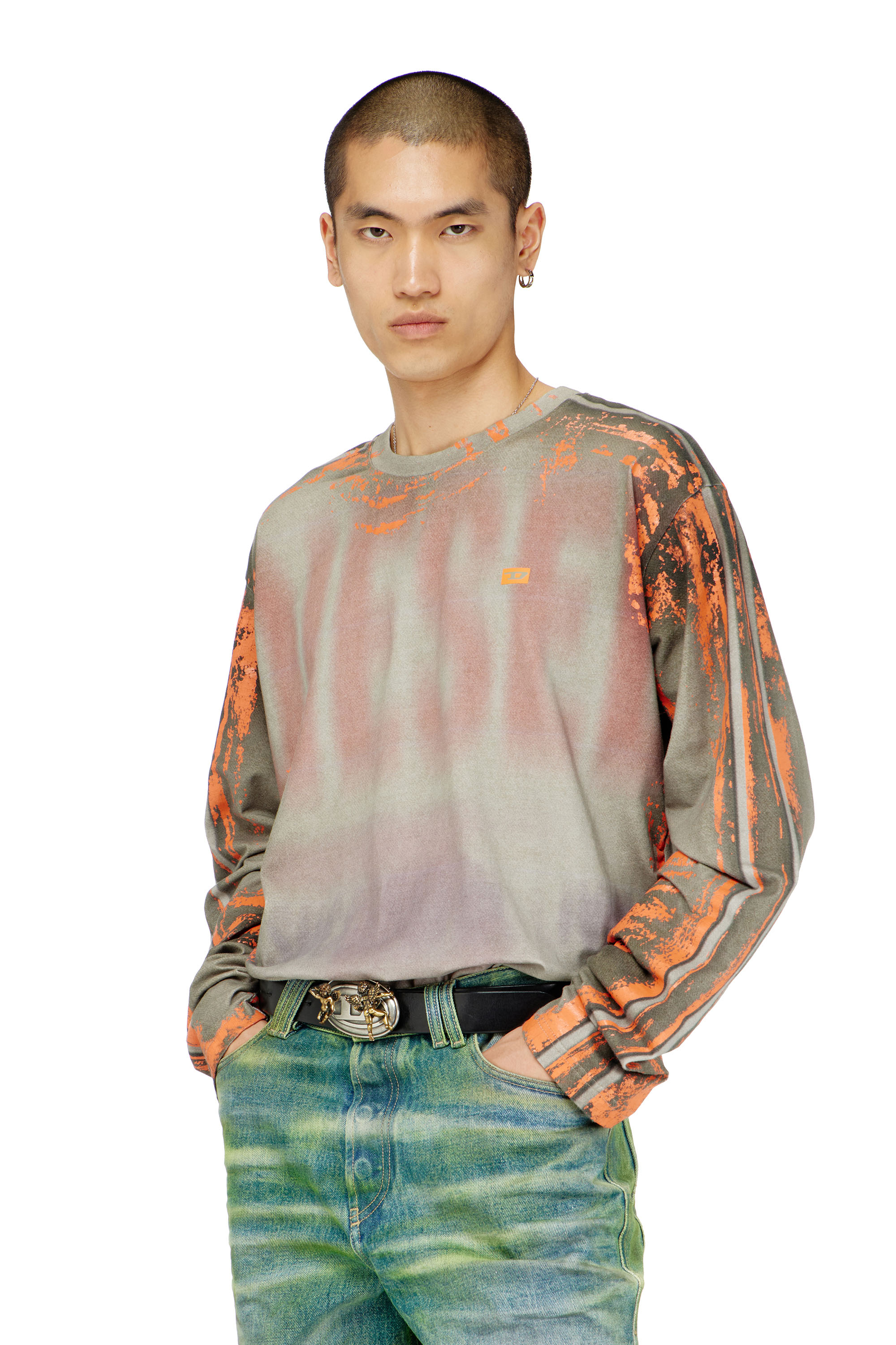 Diesel - T-FILMY, Man's Long-sleeve T-shirt in cracked jersey in null - 1