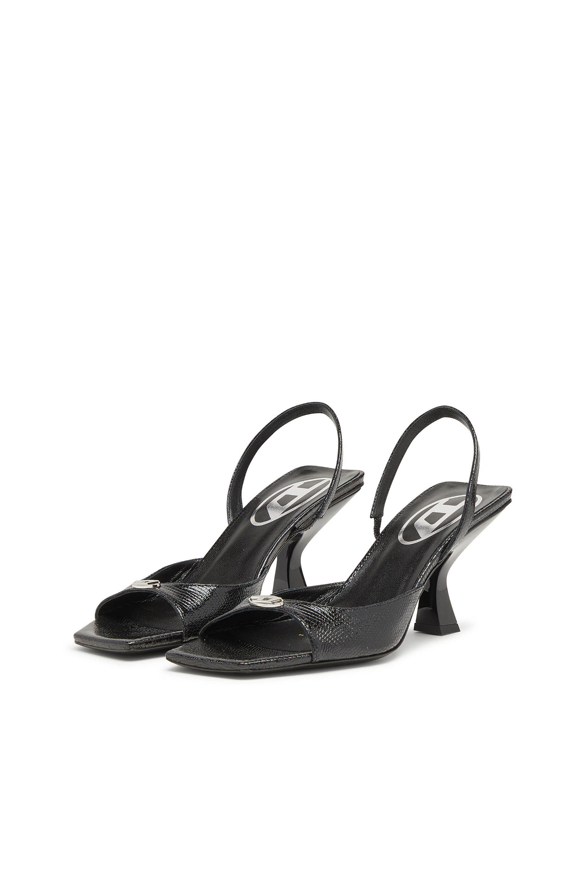 Diesel - D-AMBER 75 SANDAL, Woman's D-Amber-Slingback sandals in lizard-effect leather in Black - 7