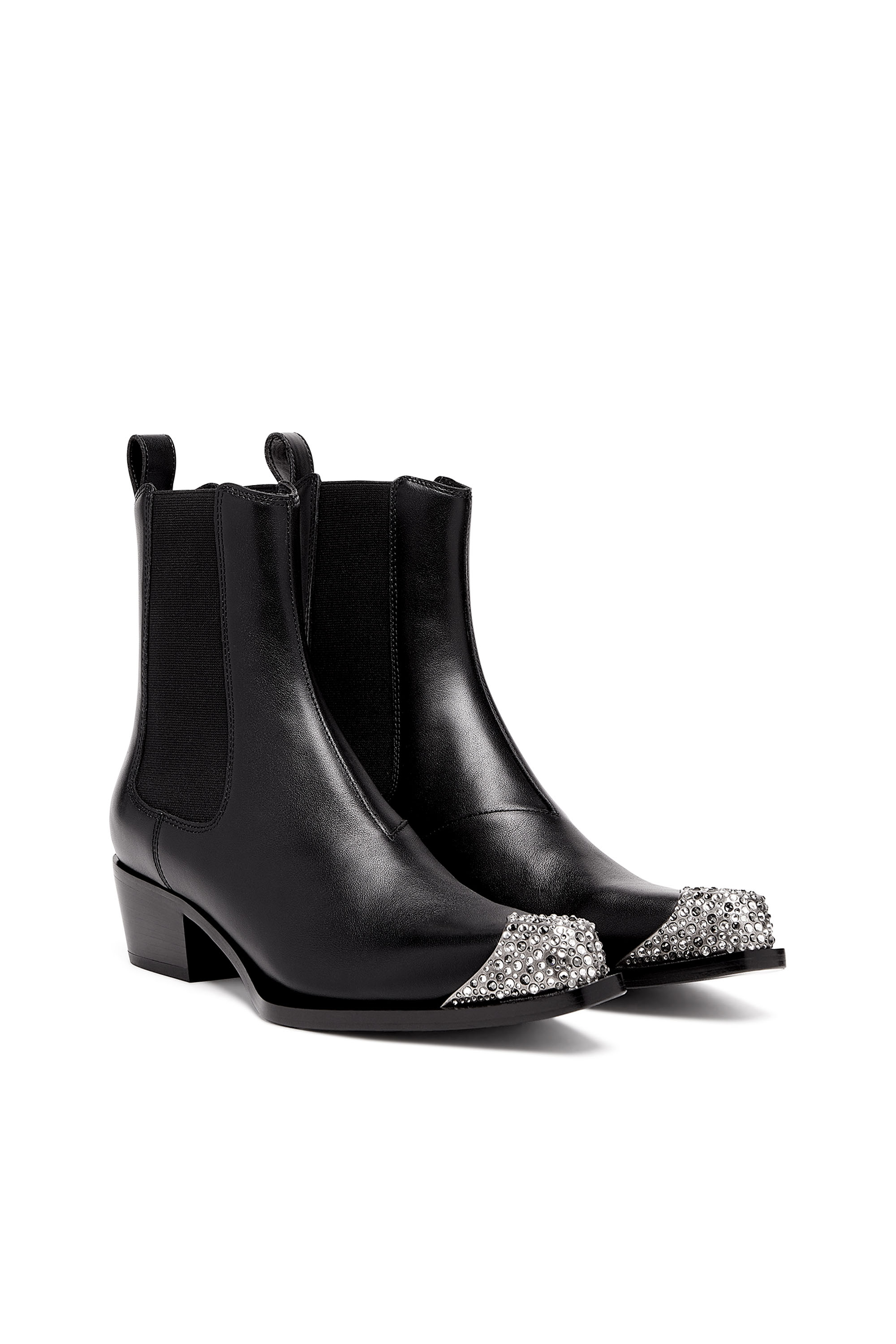 Diesel - D-CALAMITY AB, Woman D-Calamity AB - Leather boots with crystal toe cap in Black - Image 2