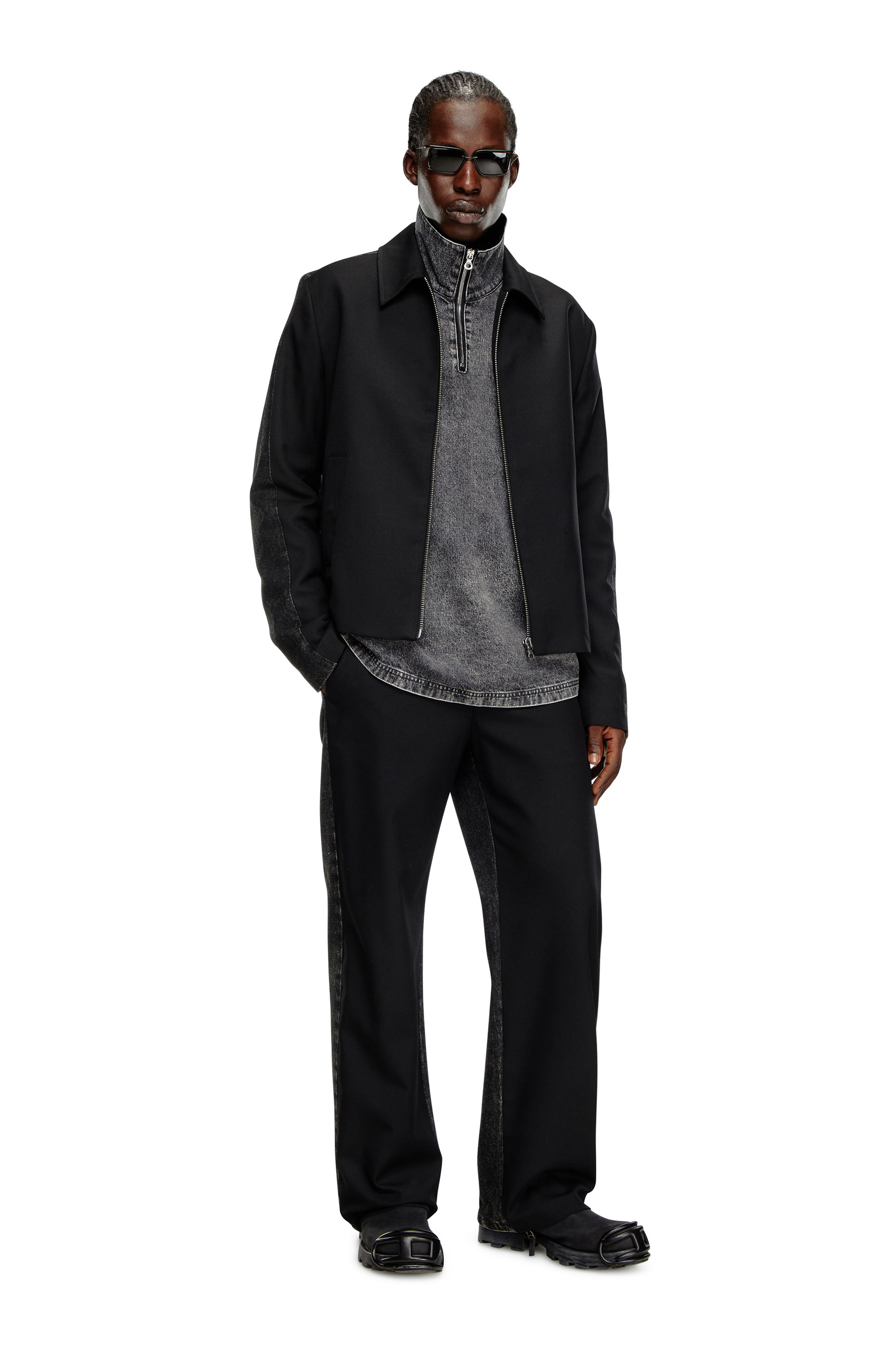 Diesel - J-RHEIN, Man Blouson jacket in wool blend and denim in Black - Image 2