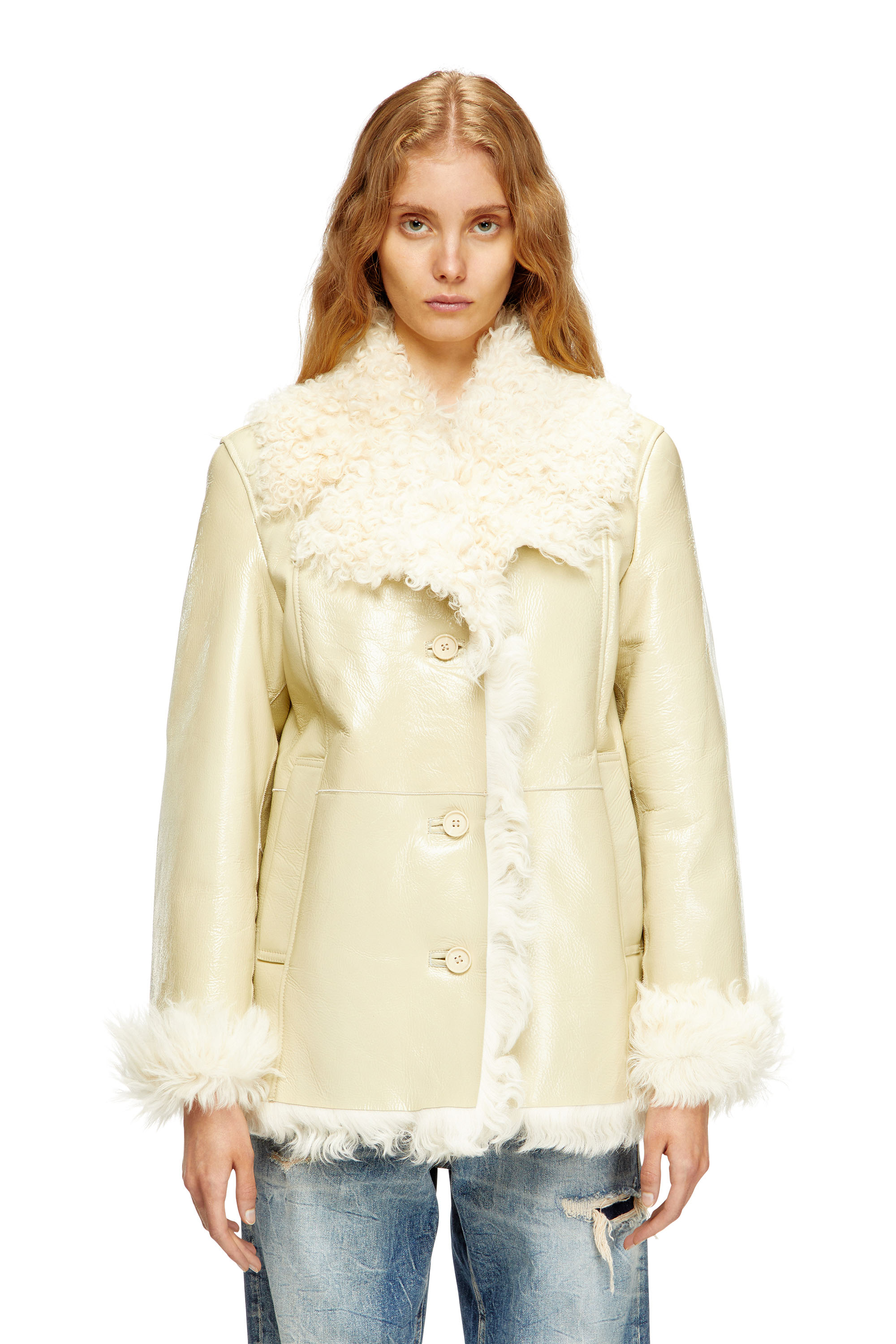 Diesel - L-ACONIC, Woman's Patent shearling jacket in Beige - 3