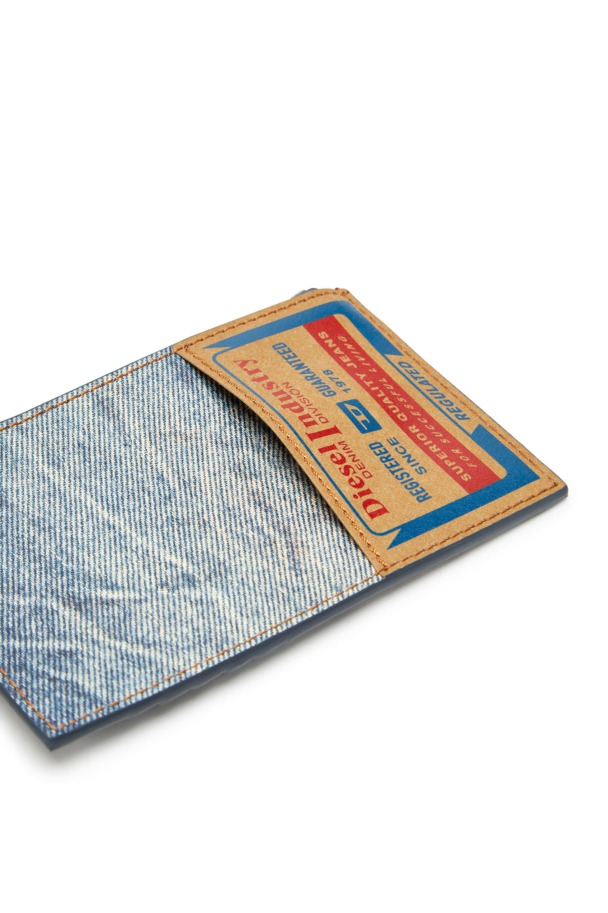 Diesel - JACKRON CARD HOLDER COIN M, Man Leather card holder with denim print in Blue - Image 4