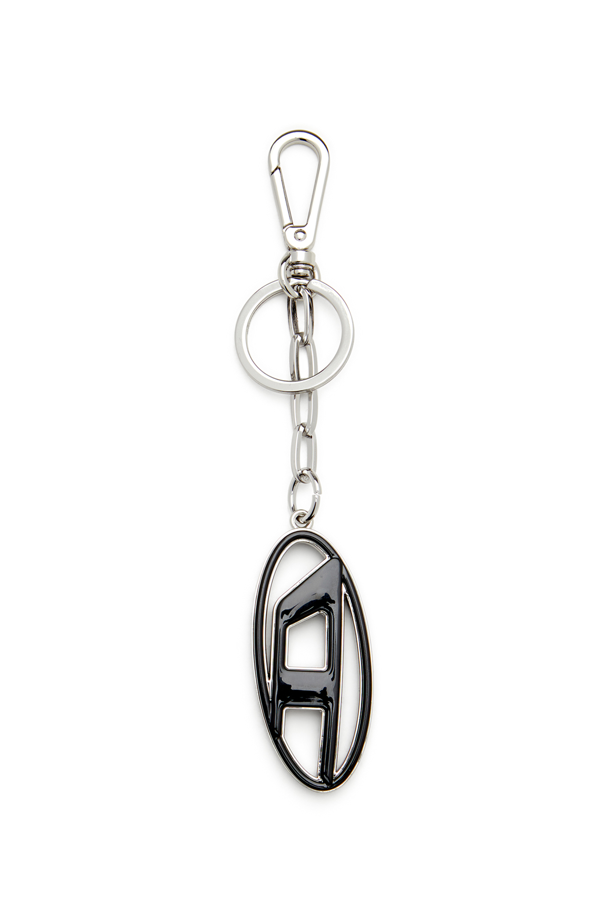 Diesel - CAGE-D LAYER, Man's Metal and resin Oval D keyring in Black/Silver - 2