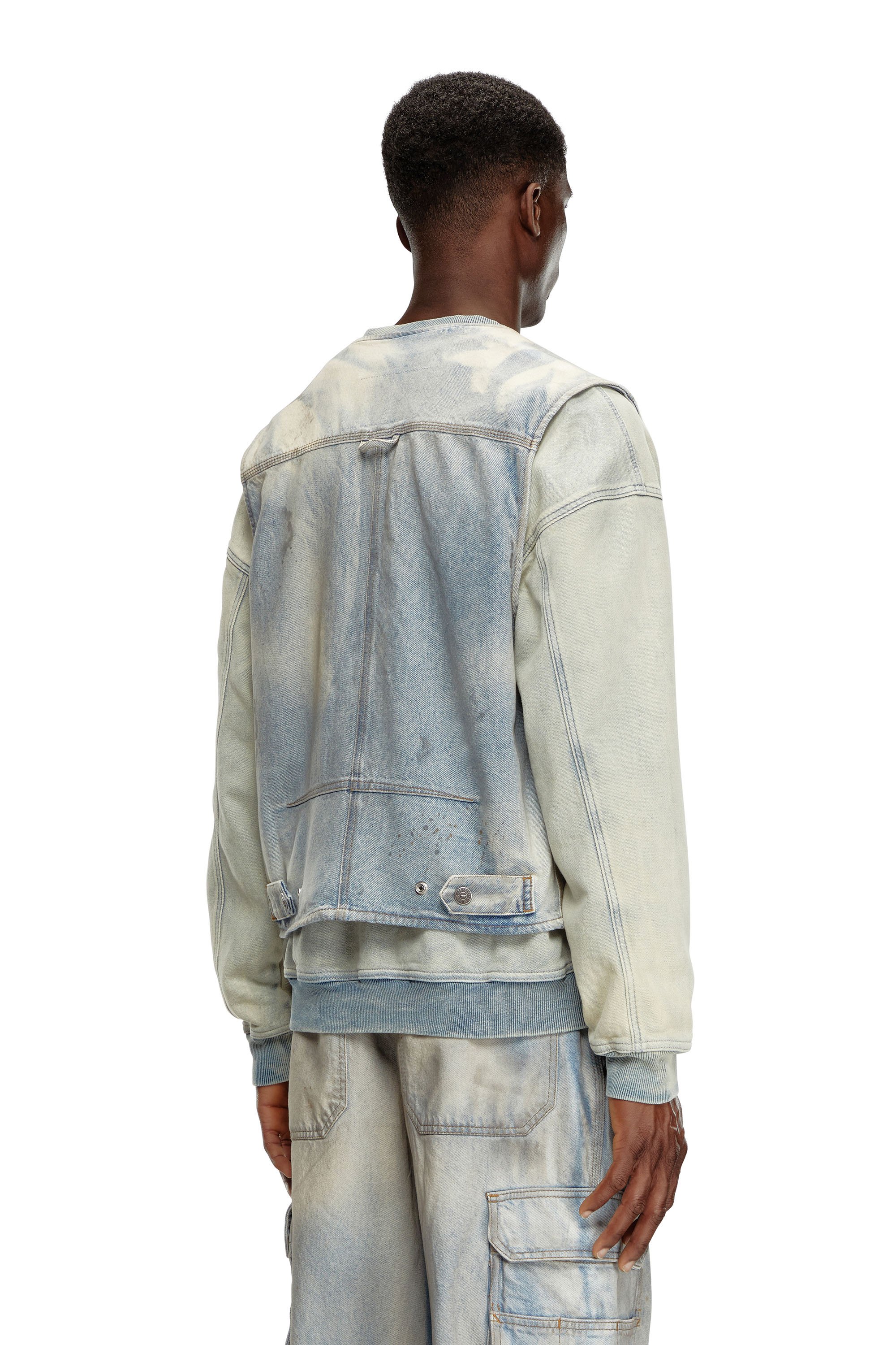 Diesel - D-SAMP-S, Man's Sleeveless jacket in solarised denim in Blue/White - 4