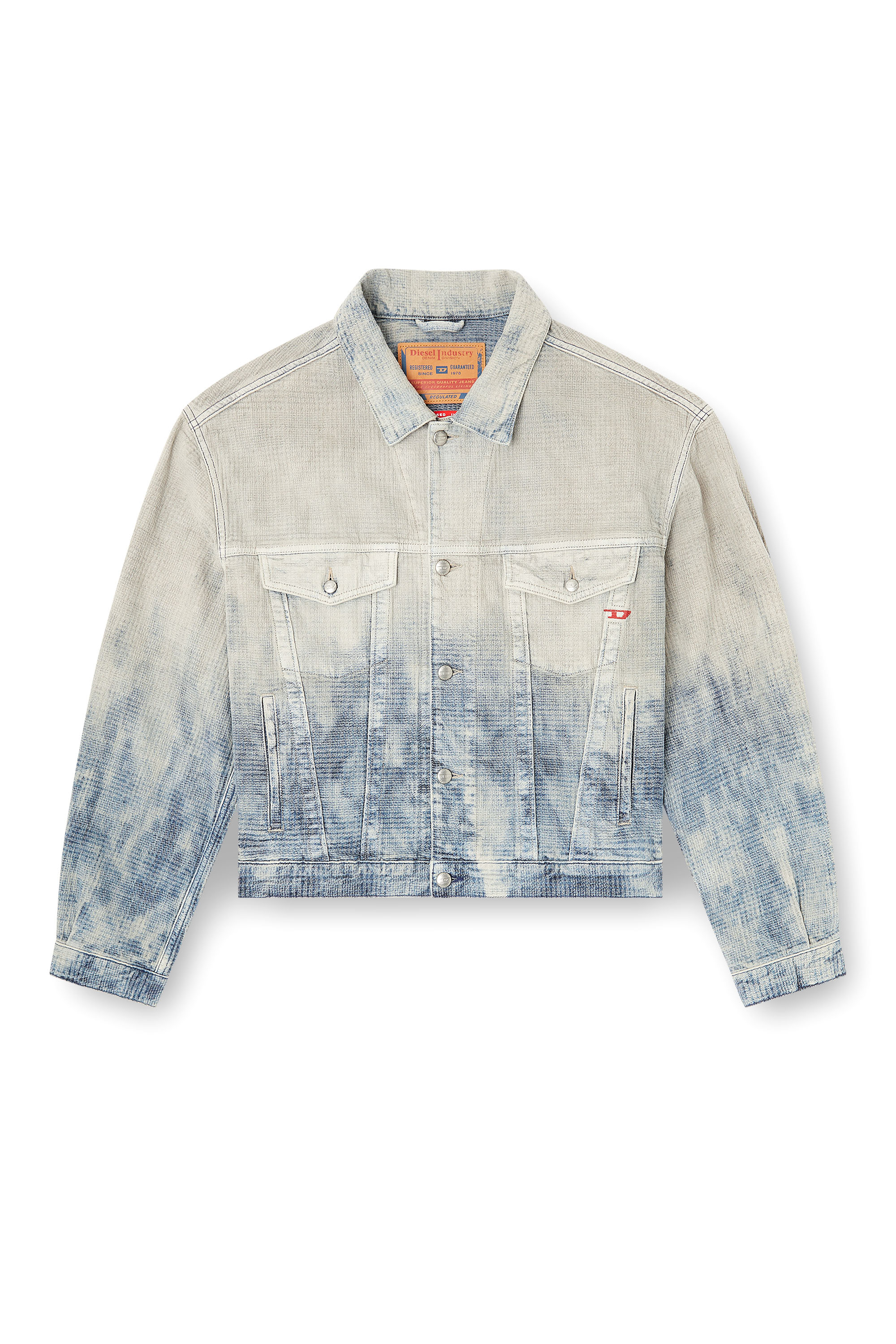Diesel - D-RANGER, Unisex's Trucker jacket in Prince of Wales jacquard denim in Grey/Blue - 2