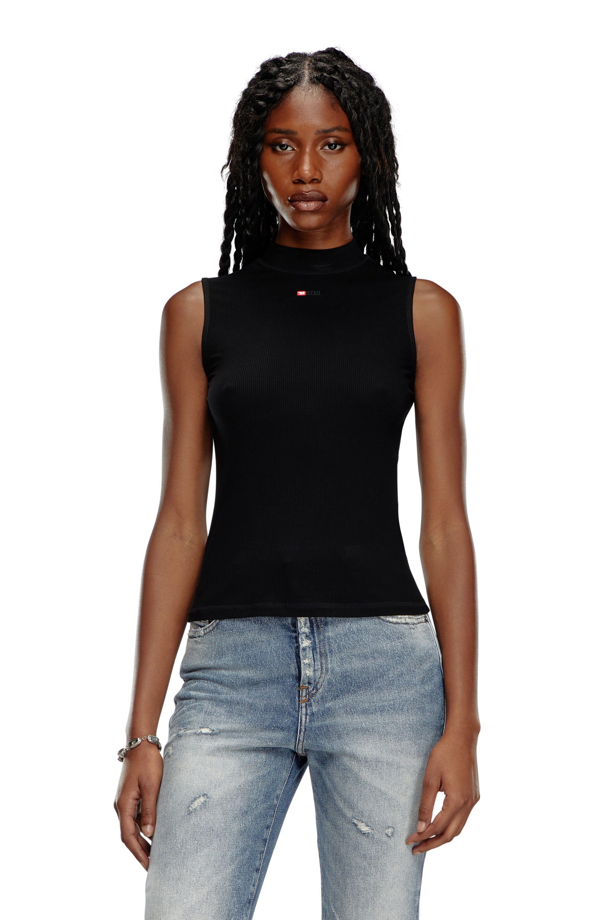 Diesel - T-MOKKY-SL-MICRODIV, Woman's Ribbed tank top with mock neck in Black - 1