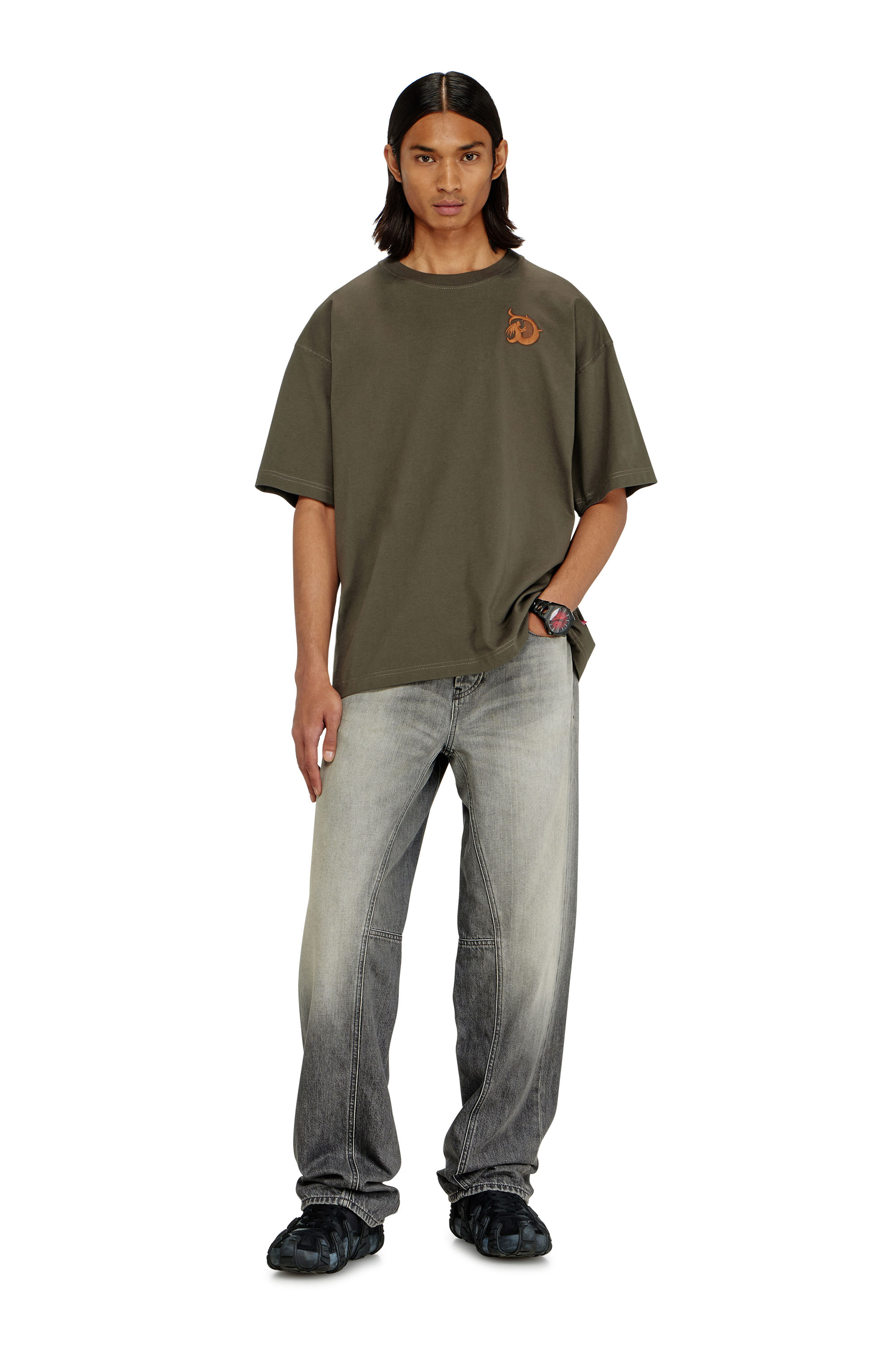 Diesel - T-BOXT-AA11, Man's Jersey T-shirt with flocked print in Military Green - 2