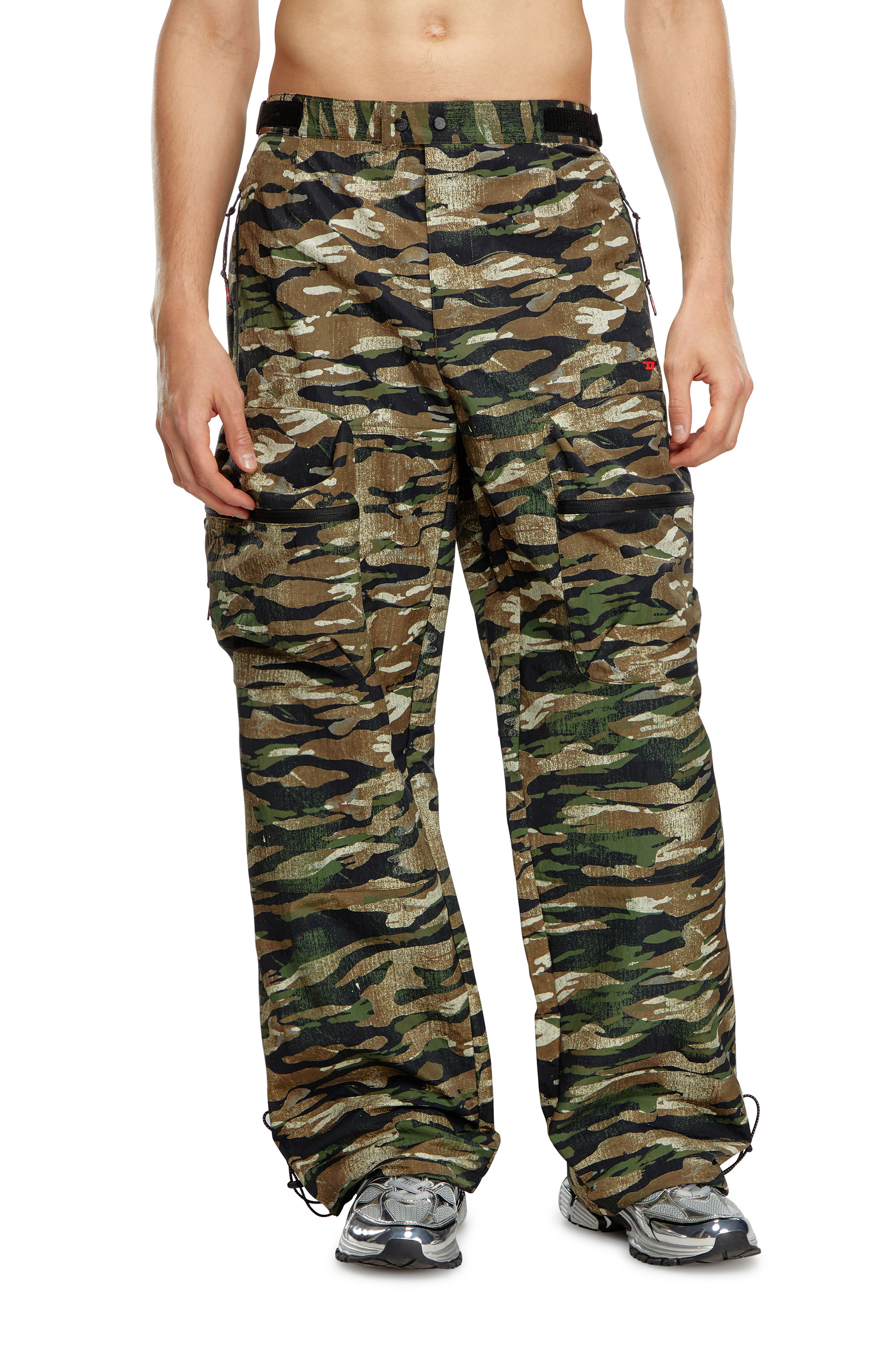 Diesel - AMSB-AMBROSE-WT23, Man's Nylon cargo pants with worn camo print in Brown/Green - 1