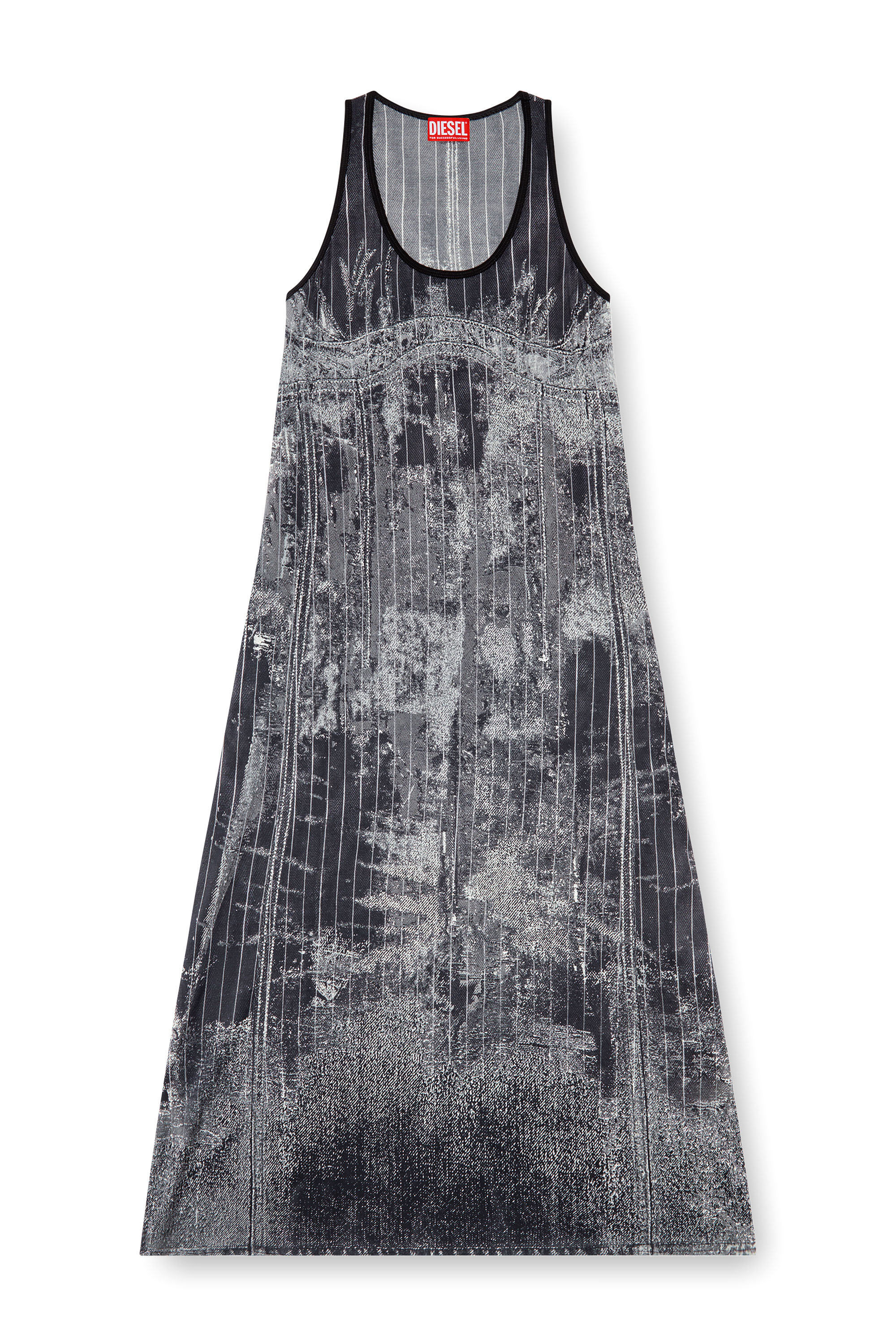 Diesel - D-SCREET, Woman's Midi dress with print of pinstripe denim in Black - 1