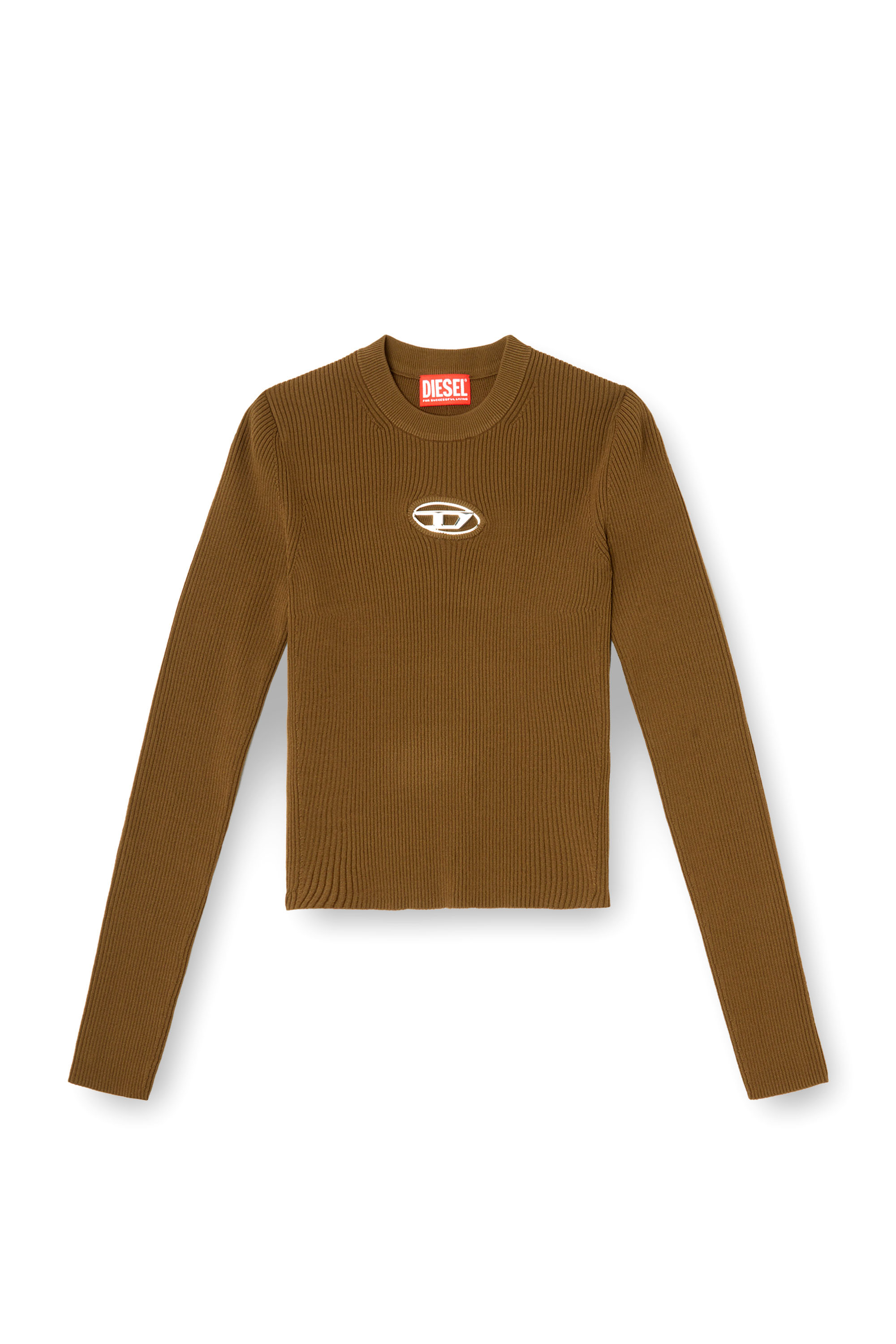 Diesel - M-VALARI, Woman's Rib-knit viscose-blend top with Oval D in Brown - 2