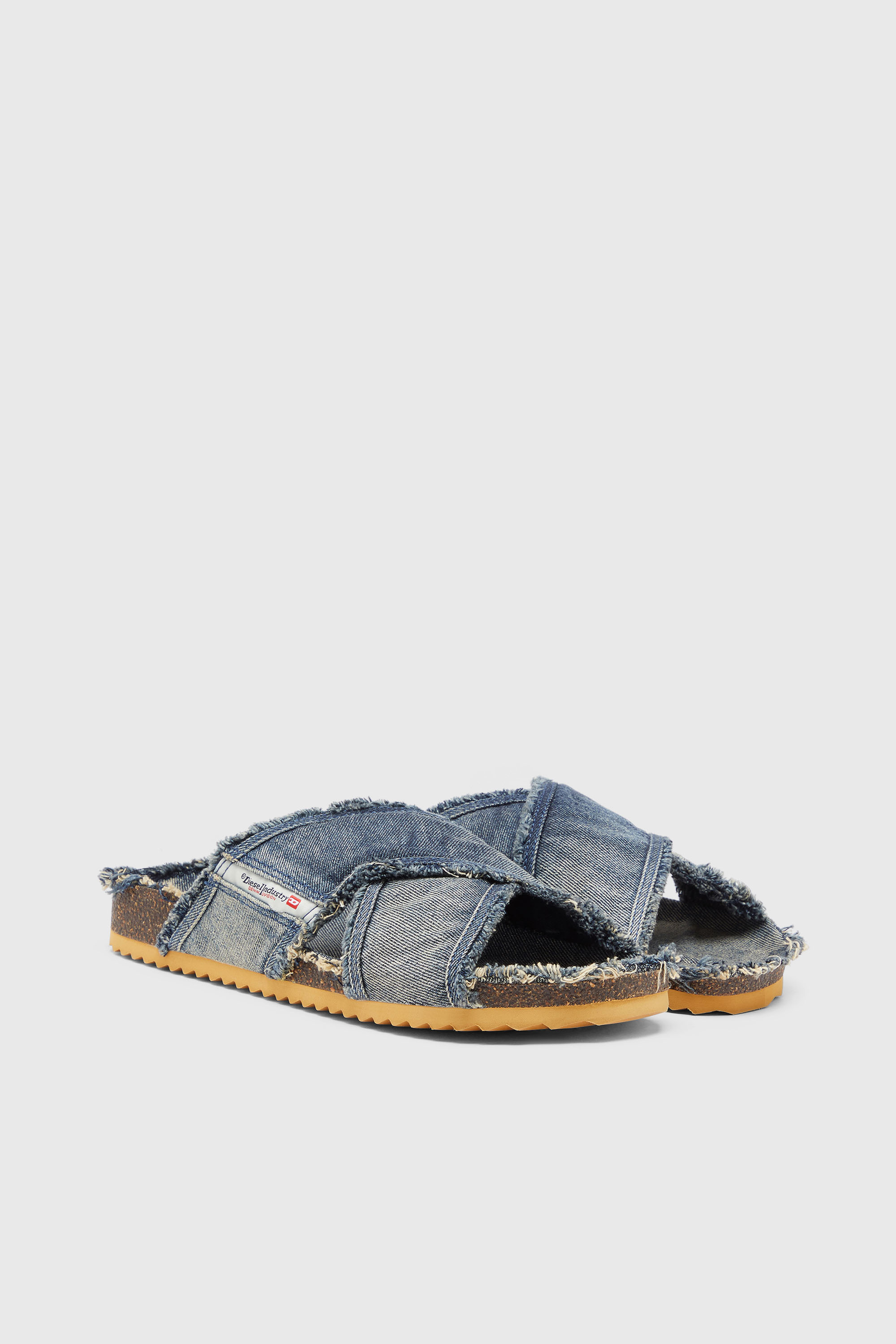 Diesel - D-WOODSTOCK CROSS, Man's D-Woodstock-Crossover slides in frayed denim in Medium blue - 2