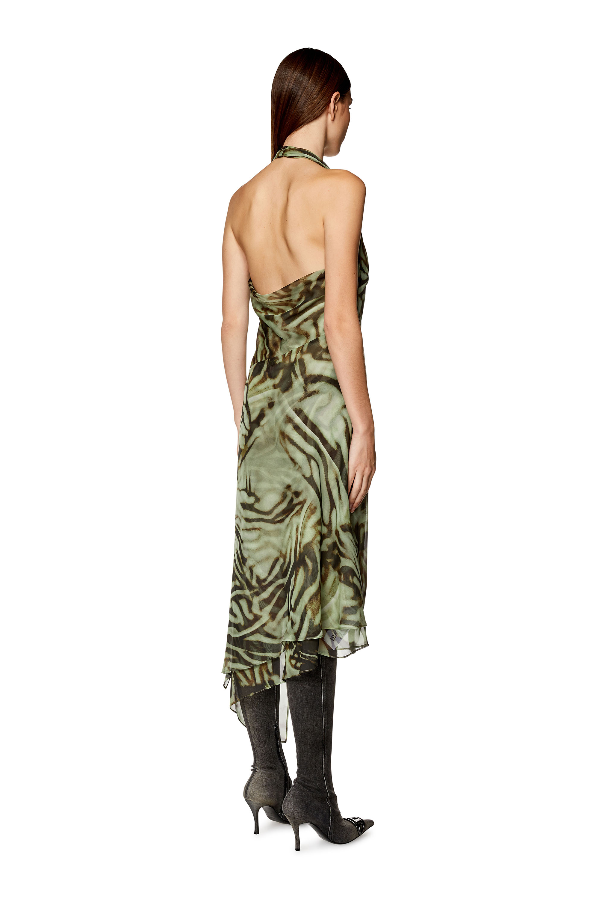 Diesel - D-STINT, Woman Asymmetric midi dress in camo chiffon in Green - Image 2