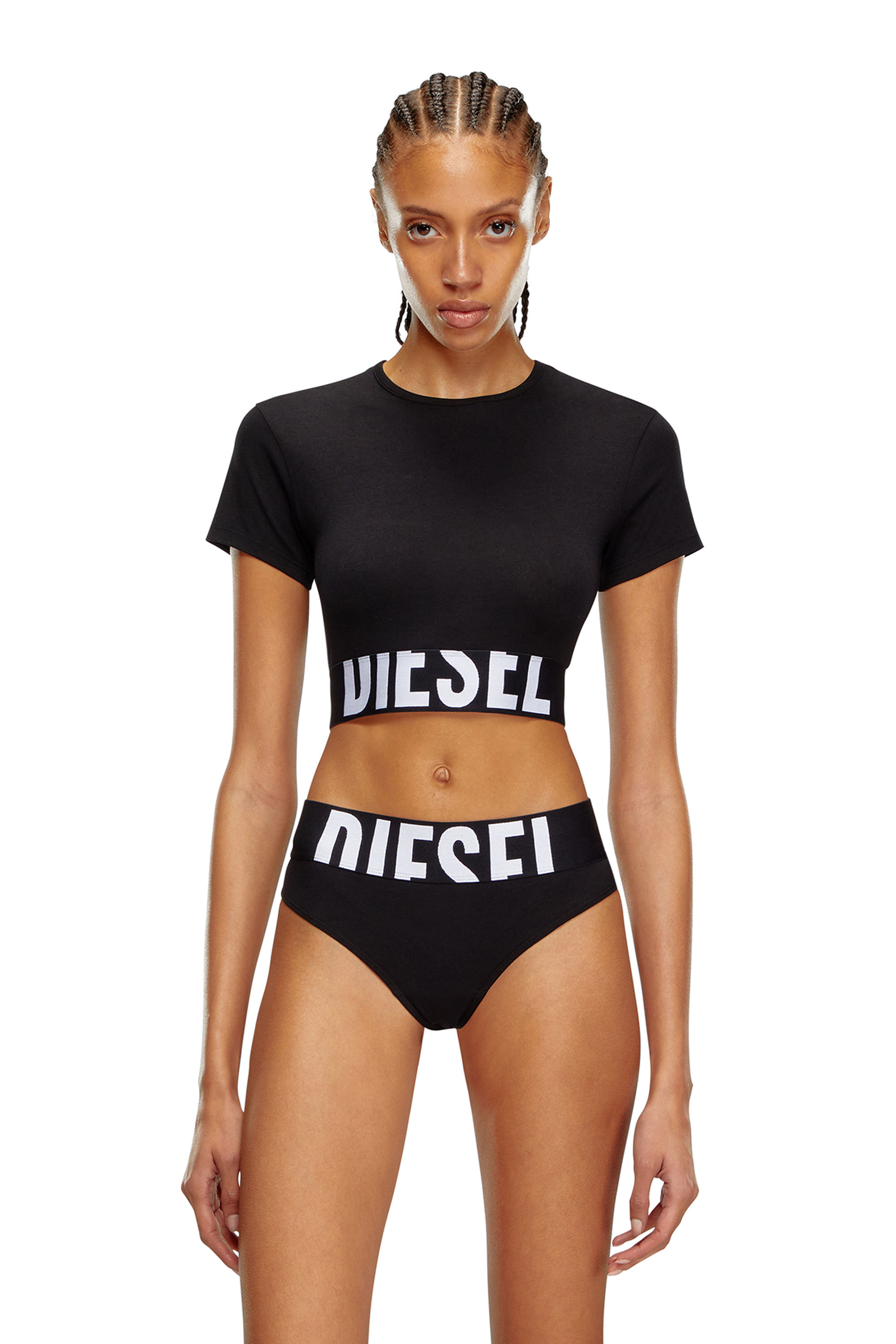 Diesel - UFTEE-SPORT-CROPPED-T-SHIRT, Woman's Sporty cropped top with logo band in Black - 1