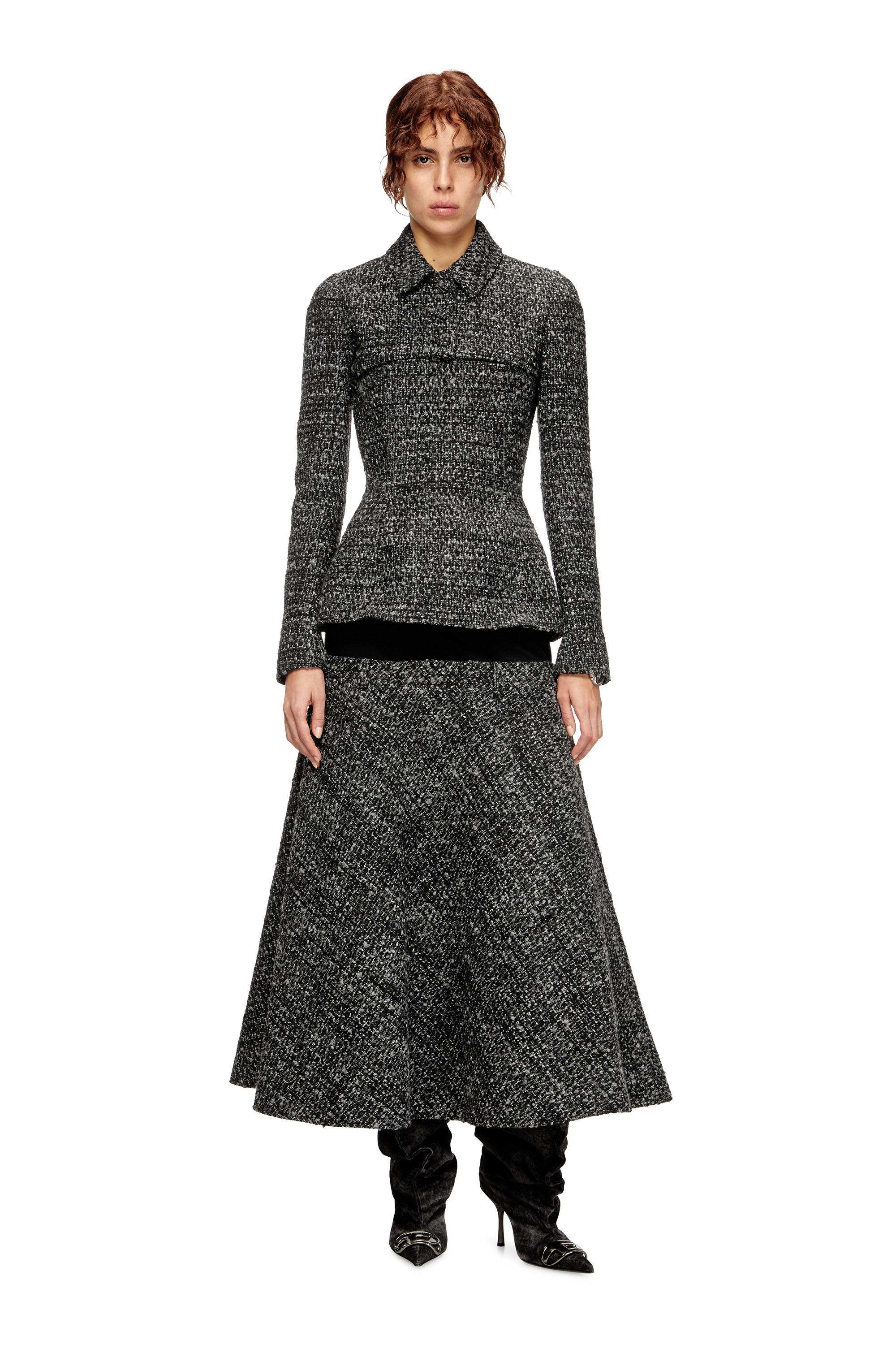 Diesel - G-ANNE, Woman's Bouclé jacket with ultra-crop hem in Black - 1