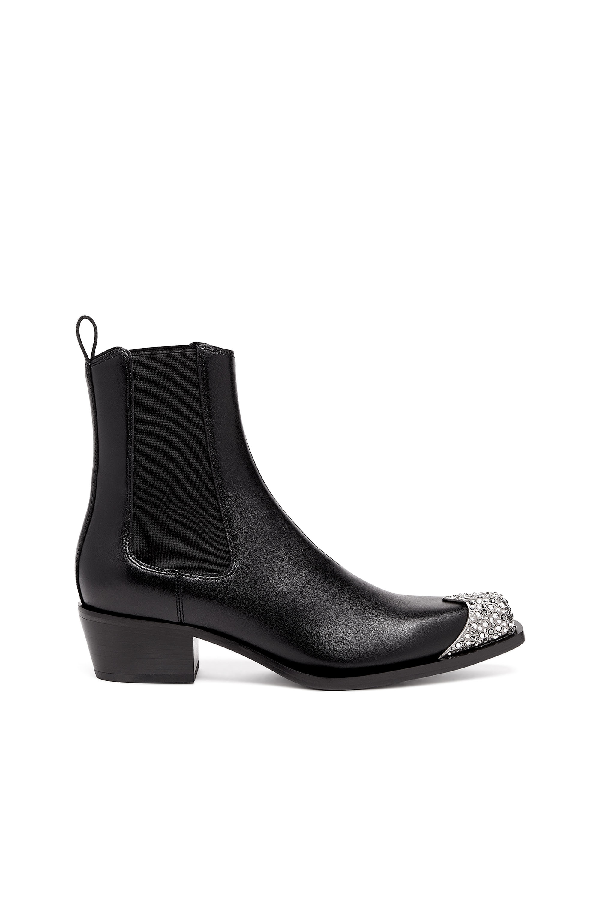 Diesel - D-CALAMITY AB, Woman D-Calamity AB - Leather boots with crystal toe cap in Black - Image 1