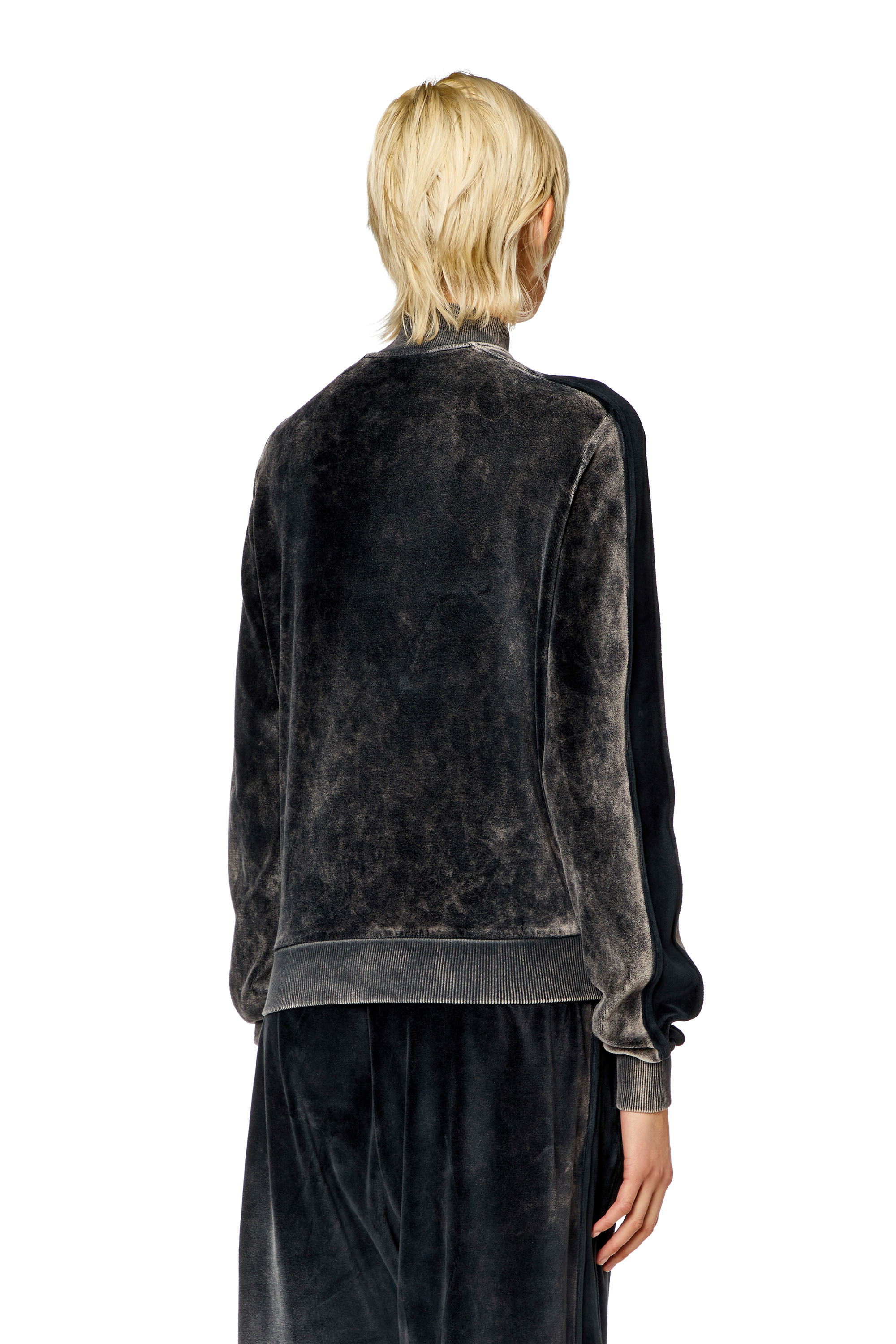 Diesel - F-KINIGLI, Woman Track jacket in treated chenille in Black - Image 3