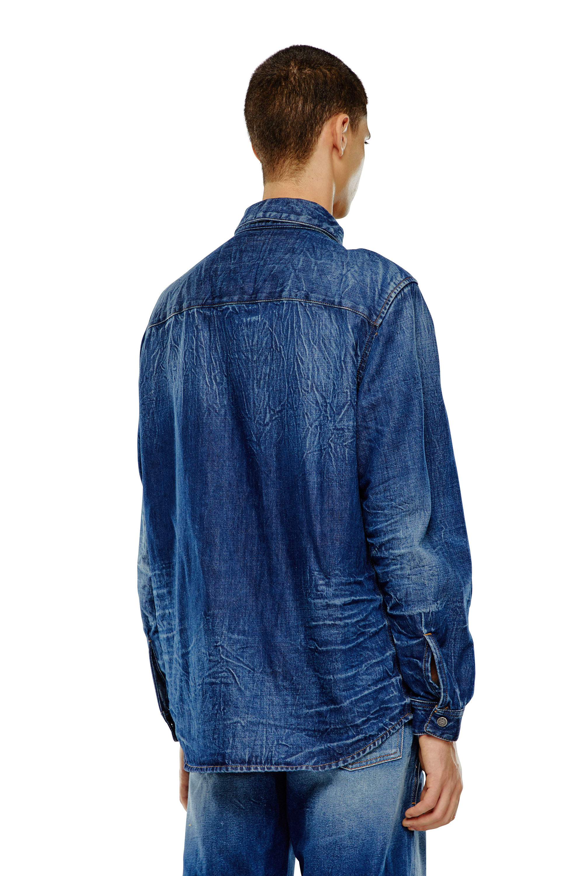 Diesel - D-SIMPLY-S2, Man Stretch denim shirt with 3D whiskers in Blue - Image 4