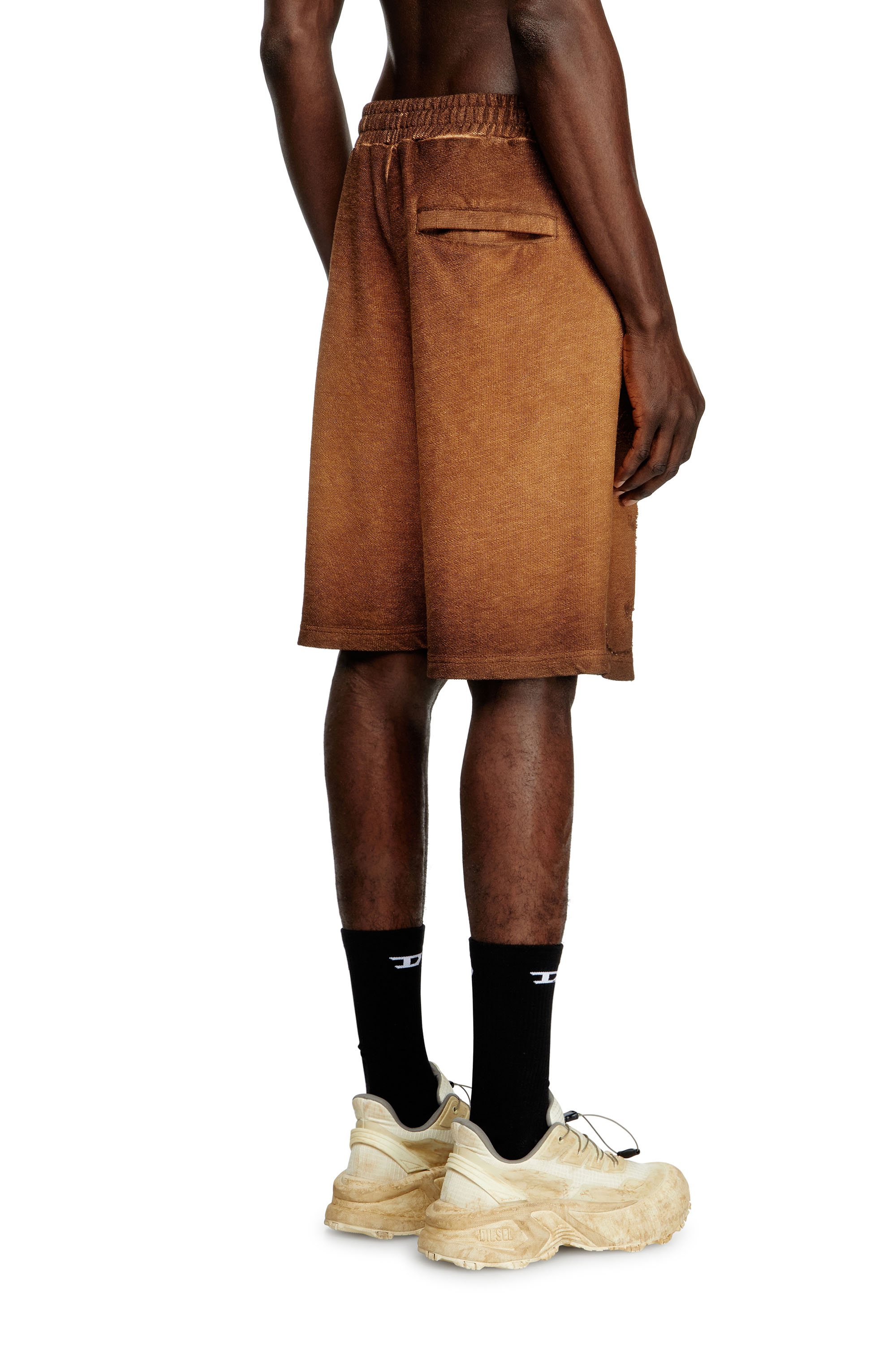Diesel - P-CROWDE, Man's Sweat shorts with phoenix devoré in Brown - 2