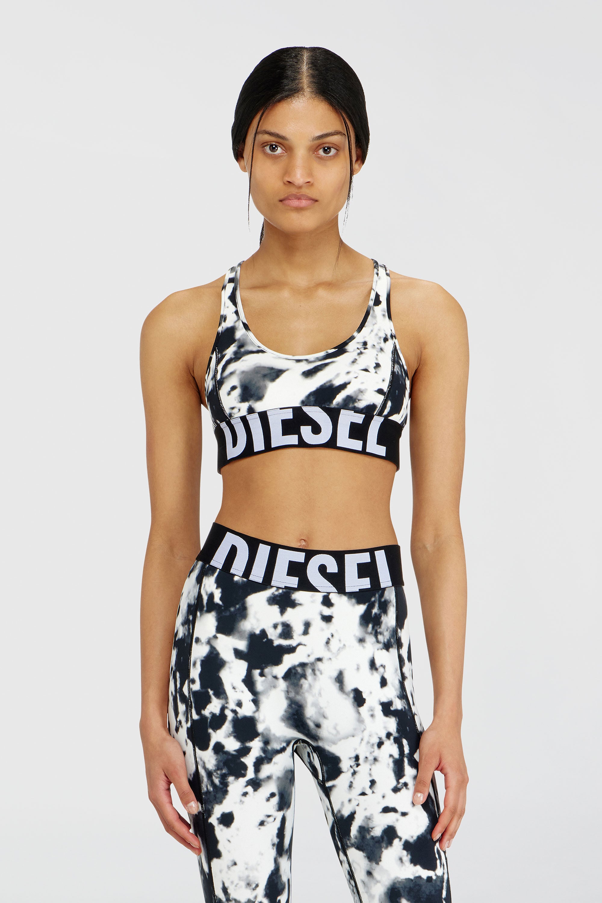 Diesel - ALLISON-D-POP, Woman's Sports bra in printed microfibre in White/Black - 1