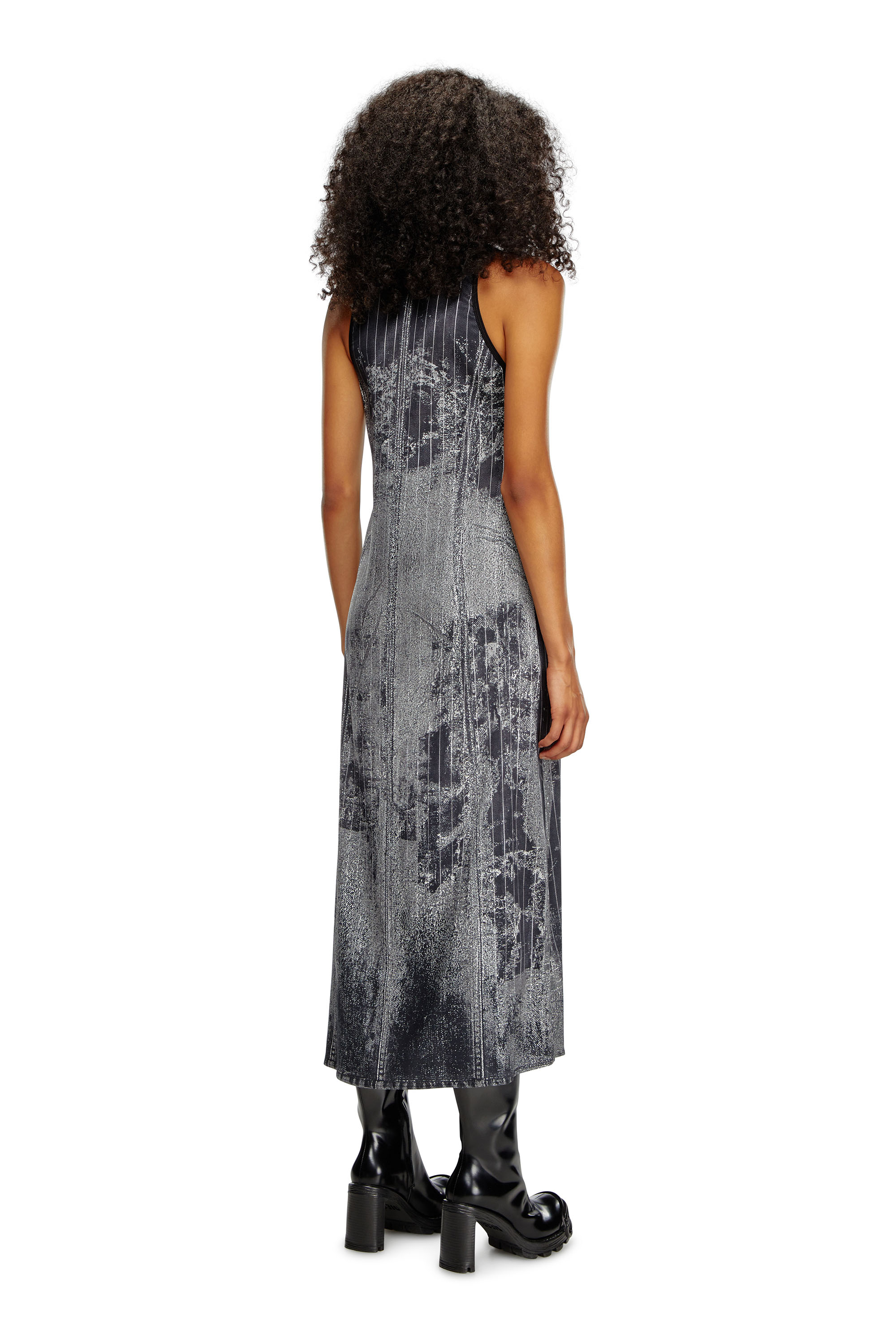 Diesel - D-SCREET, Woman's Midi dress with print of pinstripe denim in Black - 2