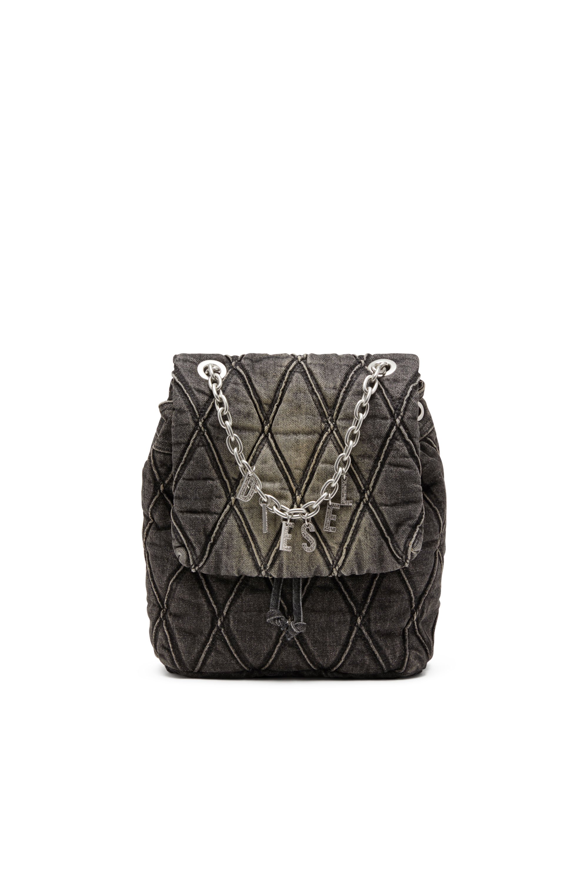 Diesel - CHARM-D BACKPACK S, Woman's Charm-D S-Backpack in Argyle quilted denim in Black - 1