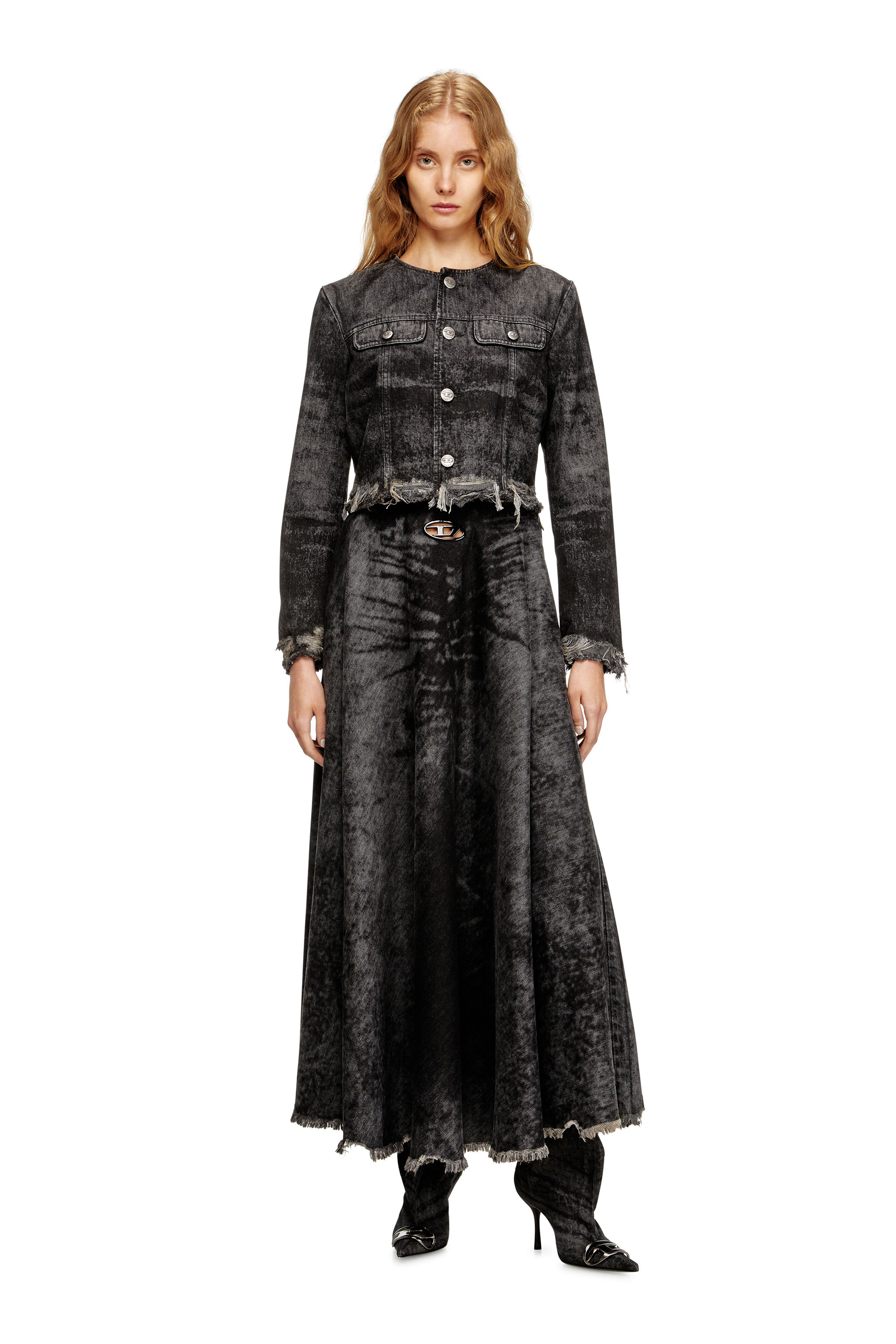 DE-HANNIE-FSH, Black Diesel - DE-HANNIE-FSH, Woman's Full skirt in lasered cotton-hemp denim in Black - 1