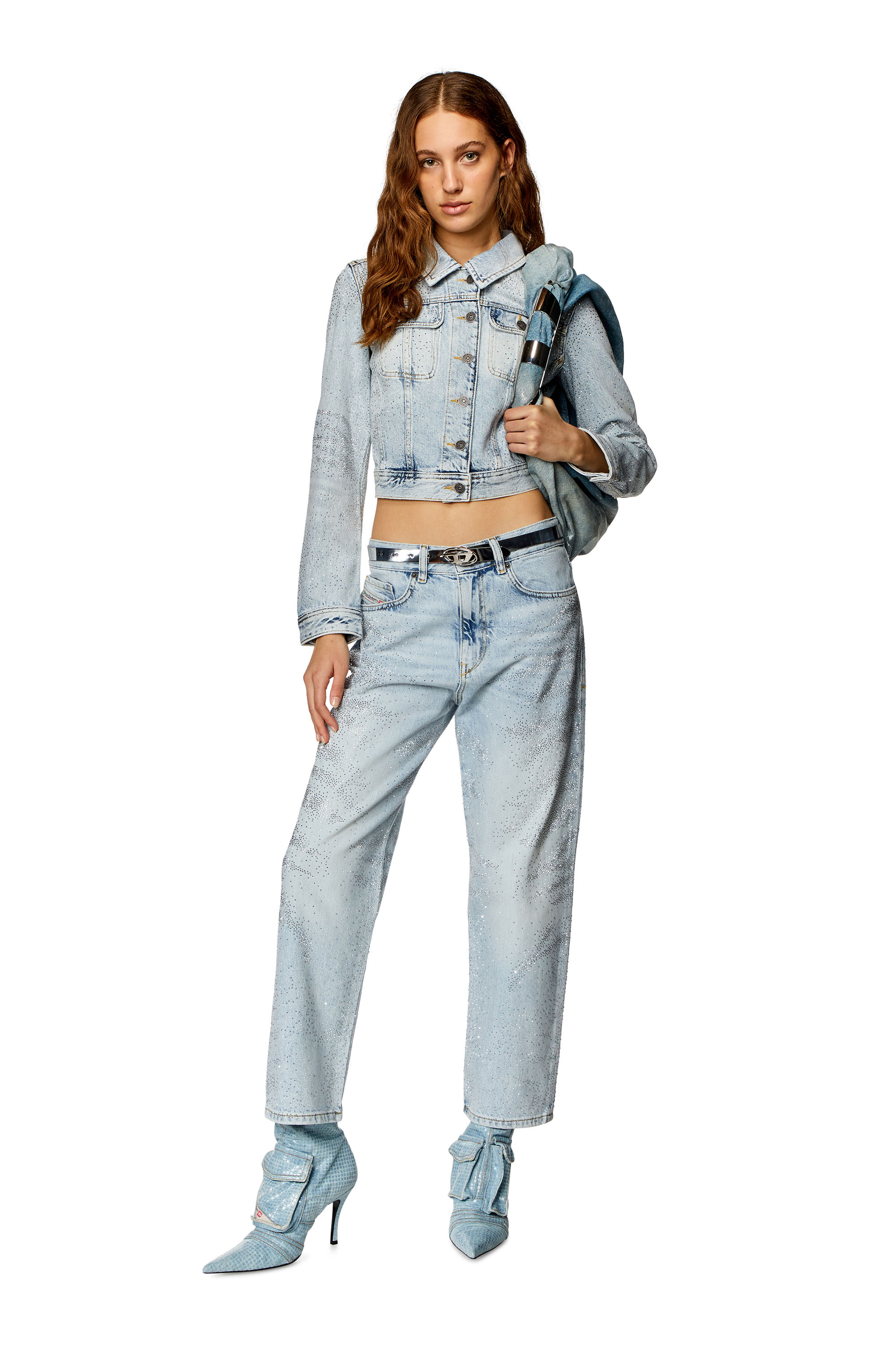 Diesel - DE-SLIMMY-S, Woman's Trucker jacket in micro-crystal denim in Light Blue - 1