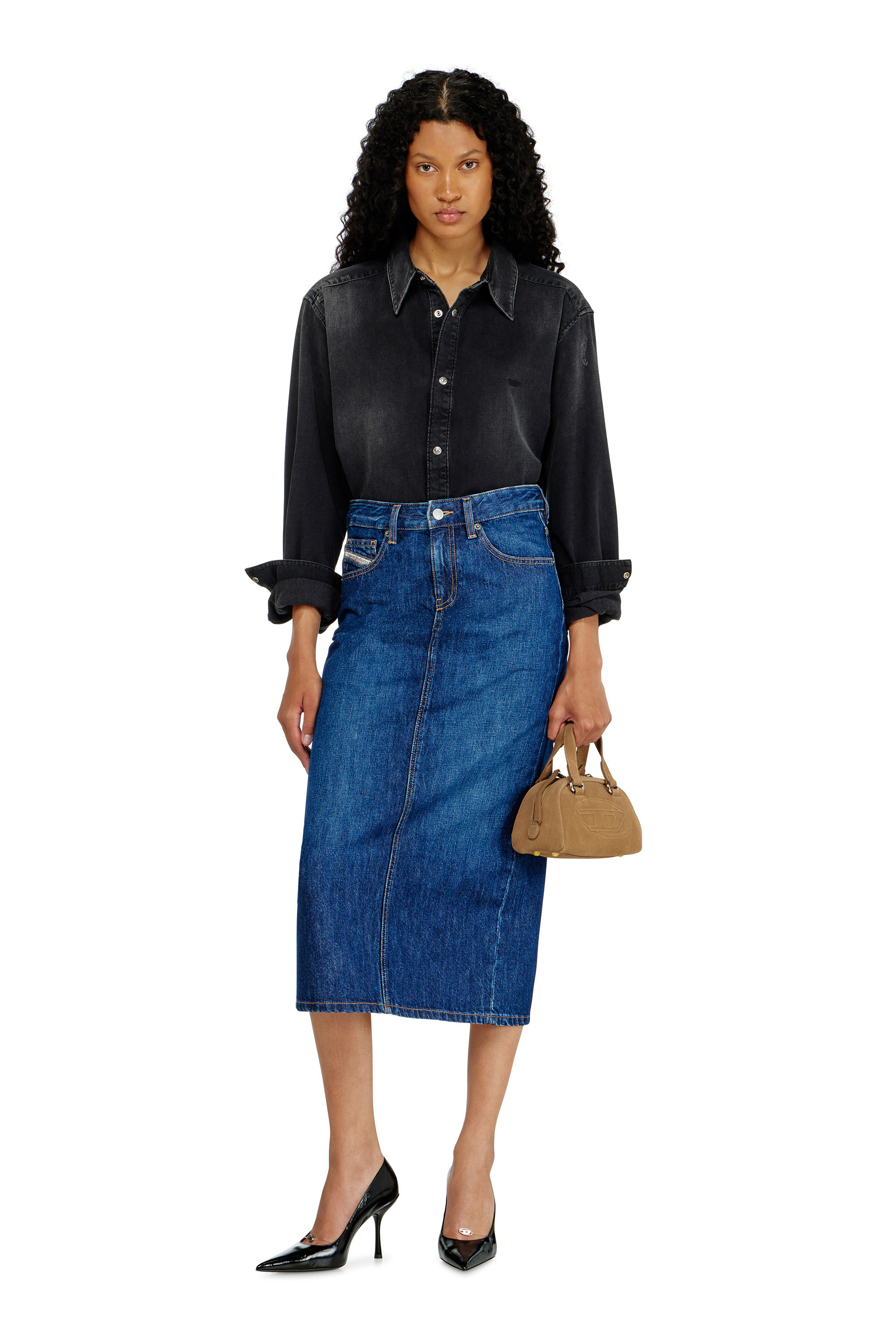 Diesel - DE-SKYE-D, Woman's Denim midi skirt in Medium blue - 1